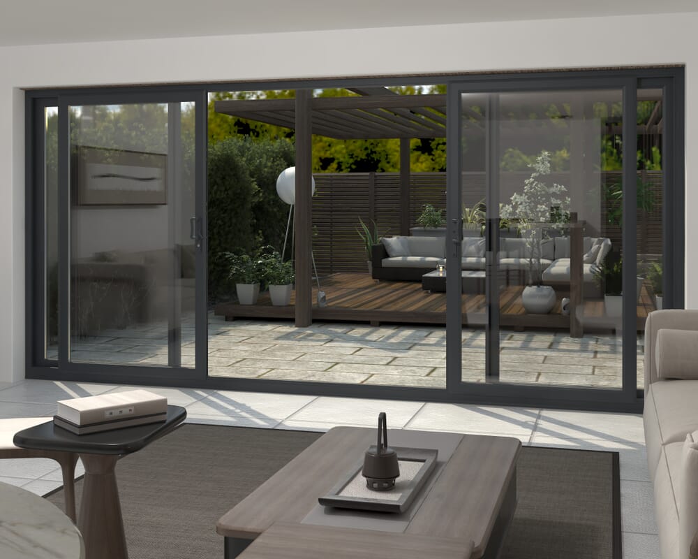4500mm UPVC Anthracite Grey Sliding Doors Fixed / Sliding / Sliding / Fixed