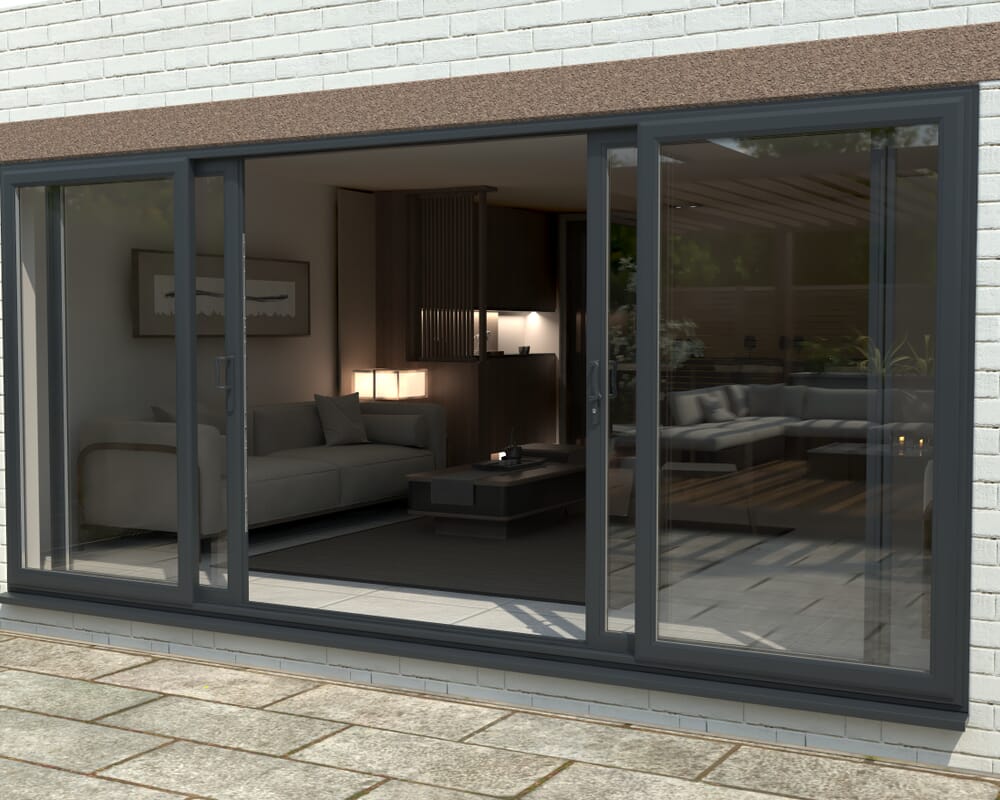 4500mm UPVC Anthracite Grey Sliding Doors Fixed / Sliding / Sliding / Fixed