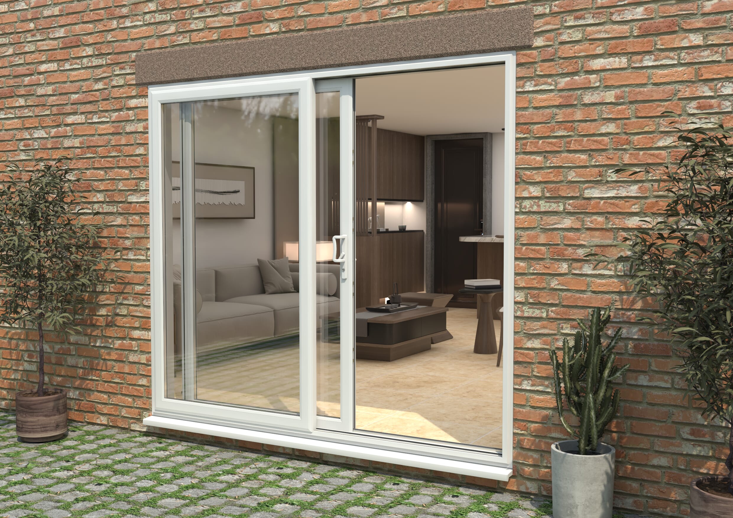 Part Q Mm Upvc White Sliding Doors Rh Sliding Lh Fixed Bifold Doors At Climadoor