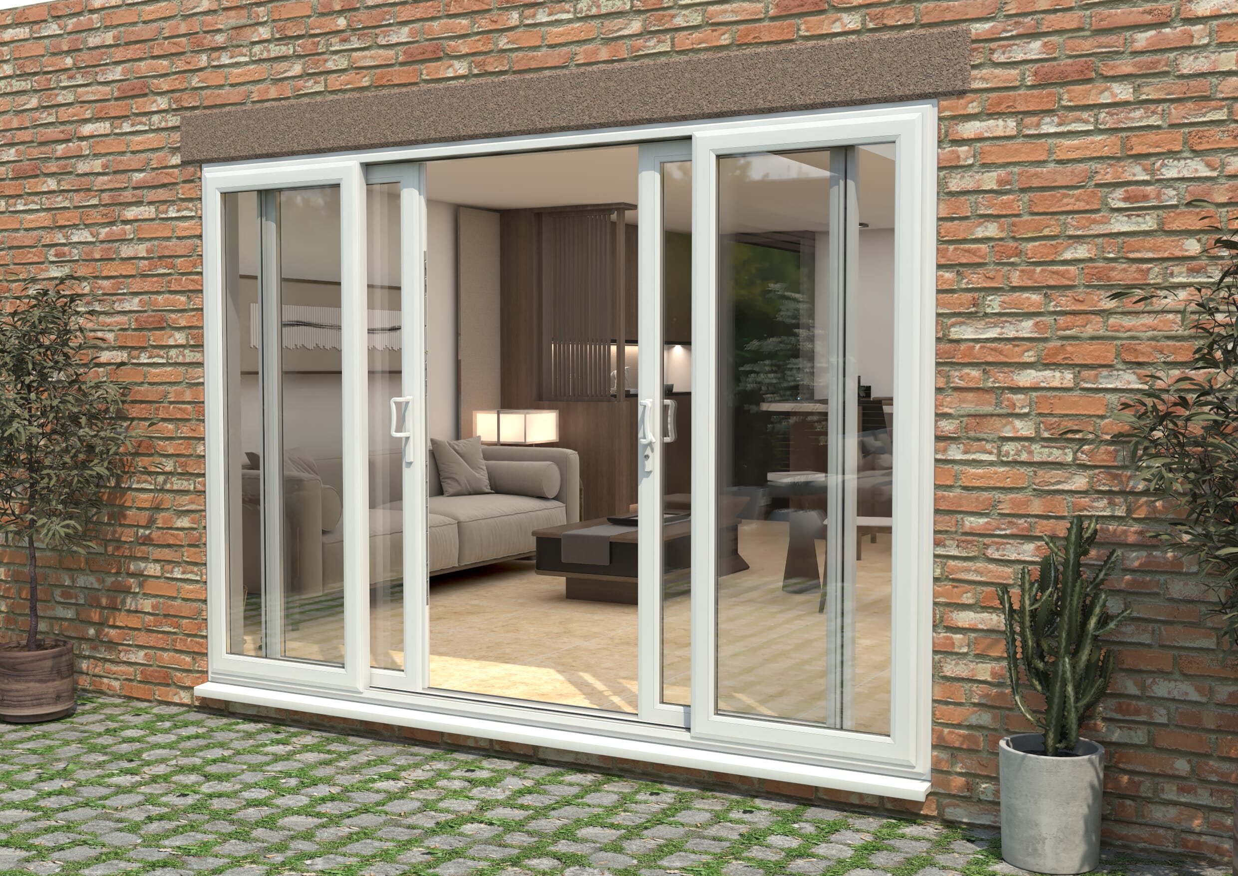 Part Q 3000mm UPVC White Sliding Doors Fixed / Sliding / Sliding / Fixed