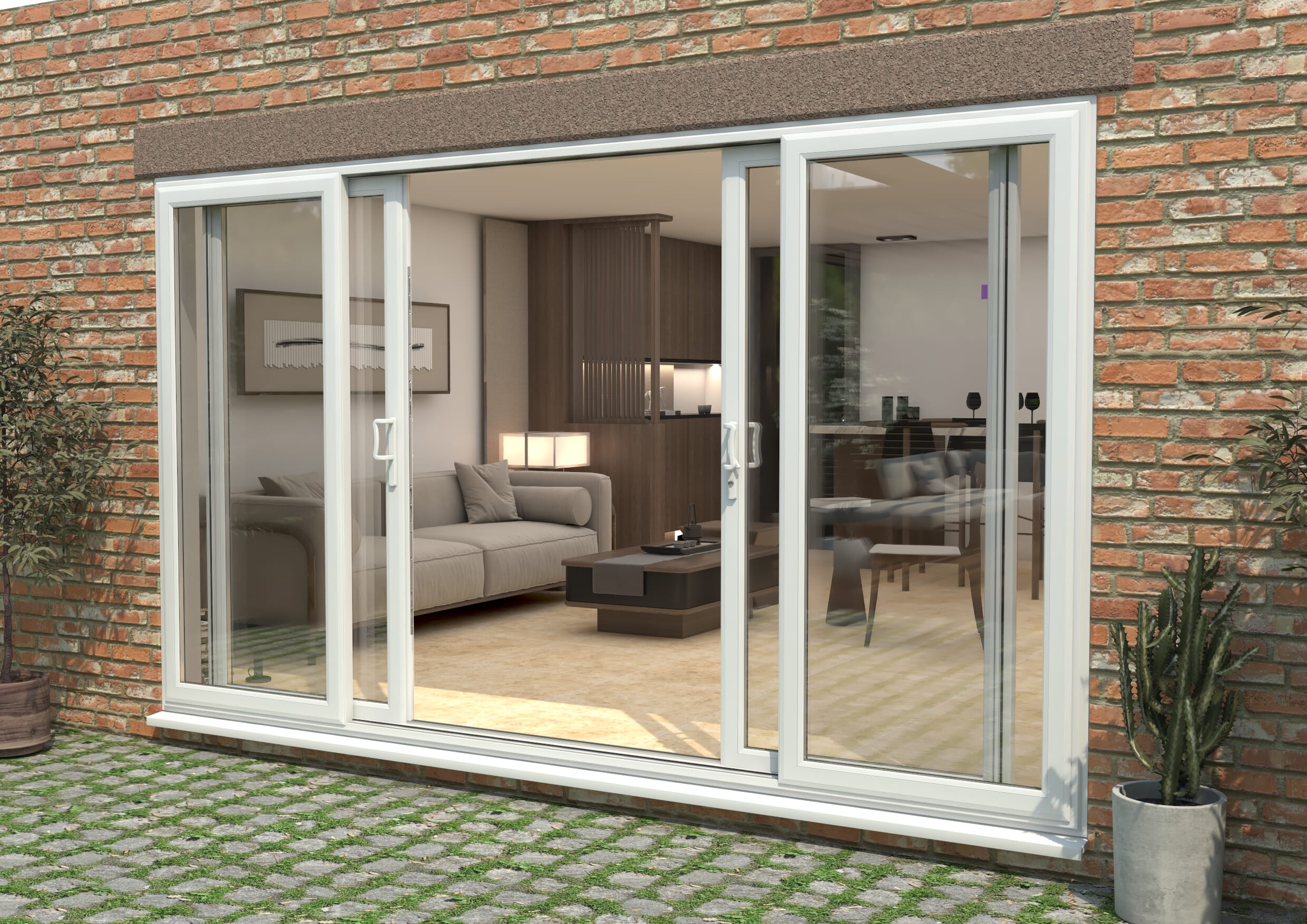 Part Q 3600mm UPVC White Sliding Doors Fixed / Sliding / Sliding / Fixed