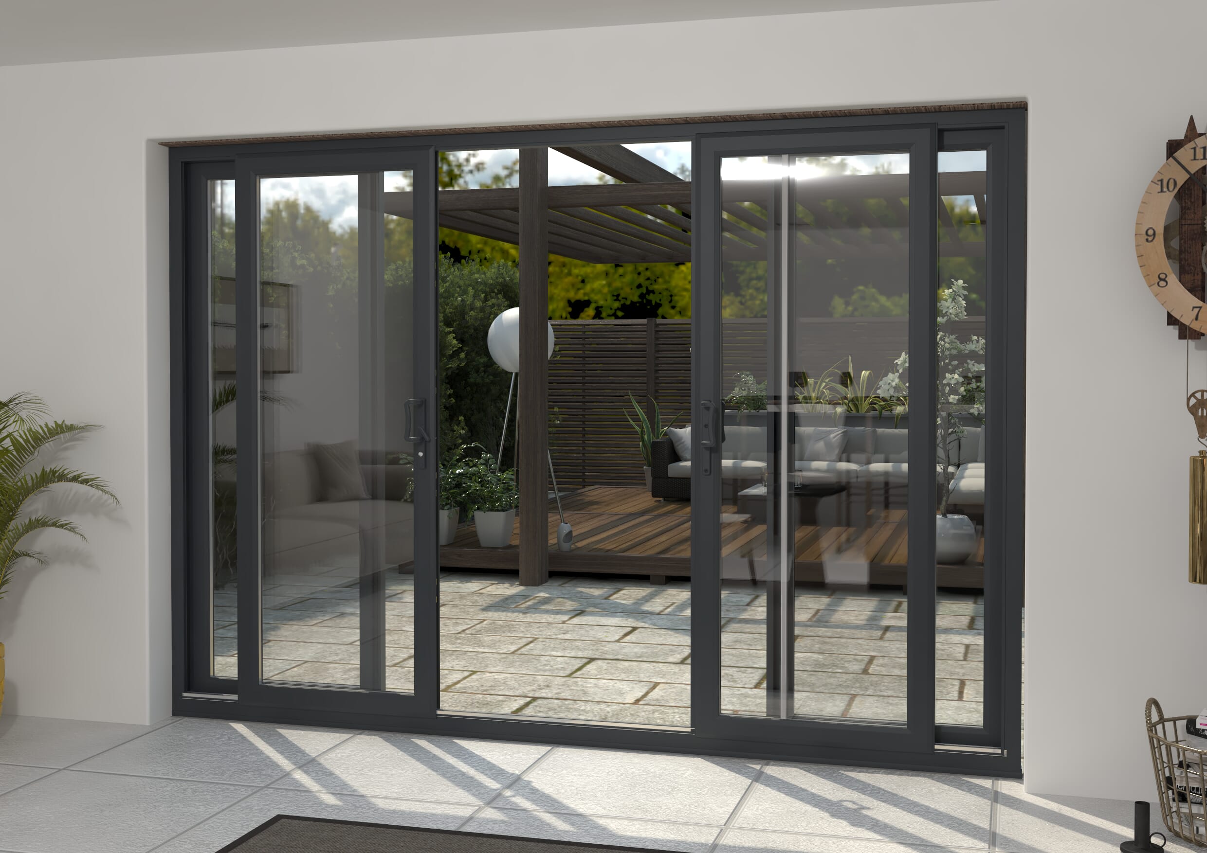 Part Q 3000mm UPVC Anthracite Grey Sliding Doors Fixed / Sliding / Sliding / Fixed