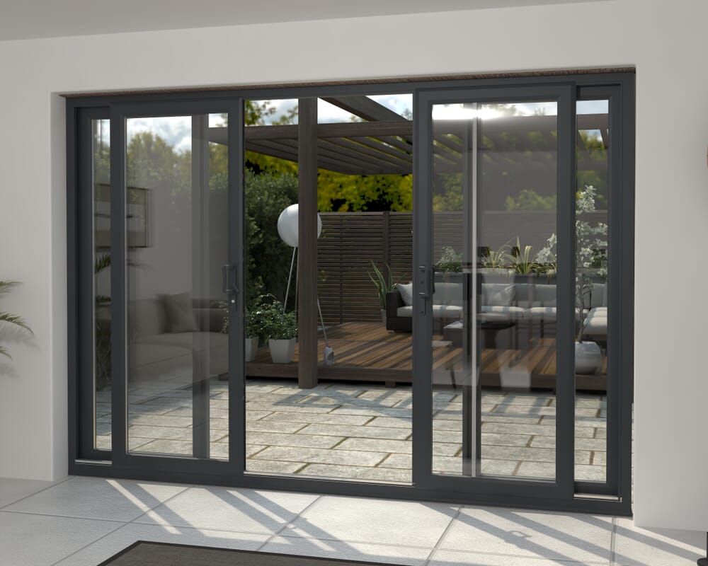 Part Q 3000mm UPVC Anthracite Grey Sliding Doors Fixed / Sliding / Sliding / Fixed