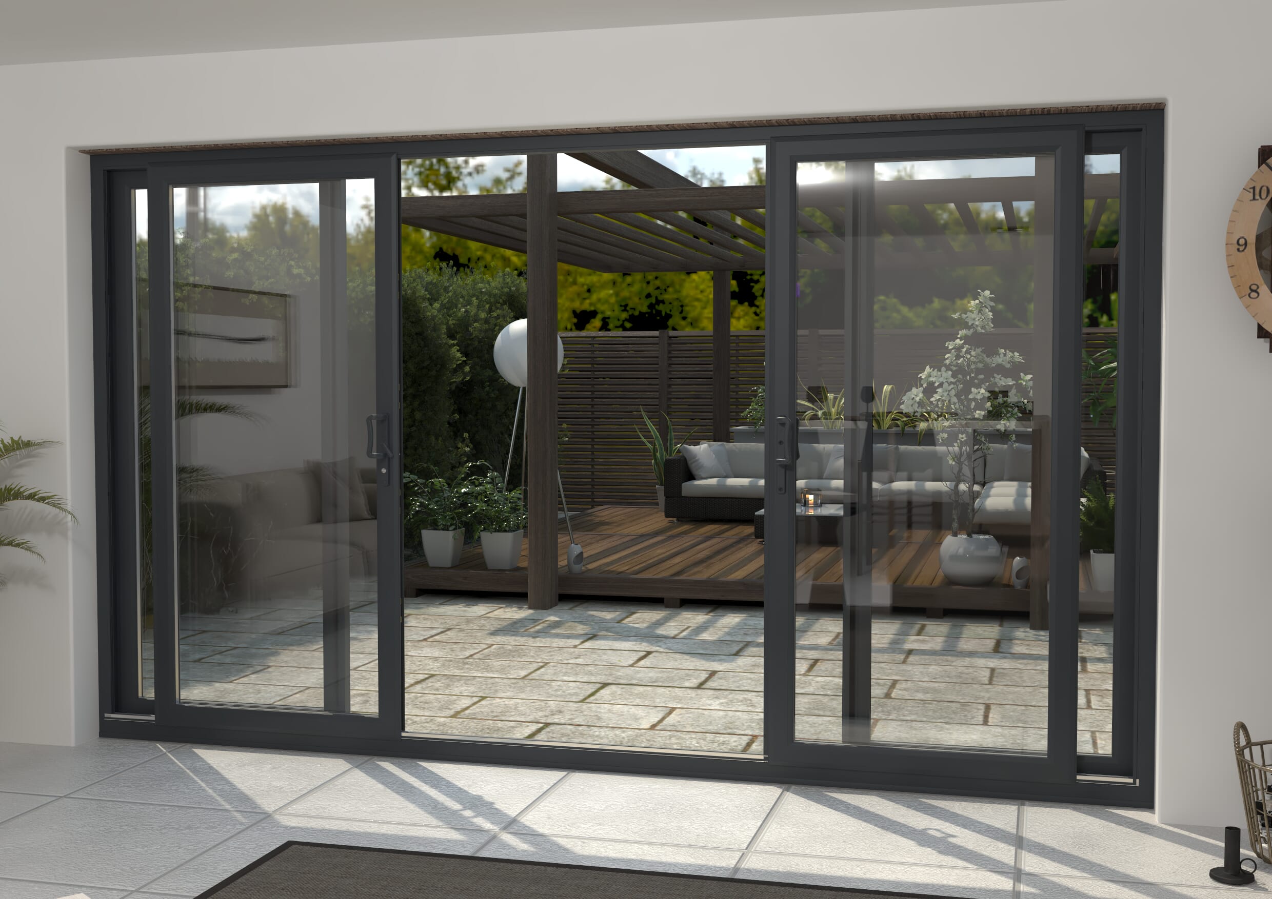 Part Q 3600mm UPVC Anthracite Grey Sliding Doors Fixed / Sliding / Sliding / Fixed