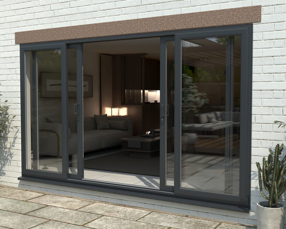 Part Q 3600mm UPVC Anthracite Grey Sliding Doors Fixed / Sliding / Sliding / Fixed