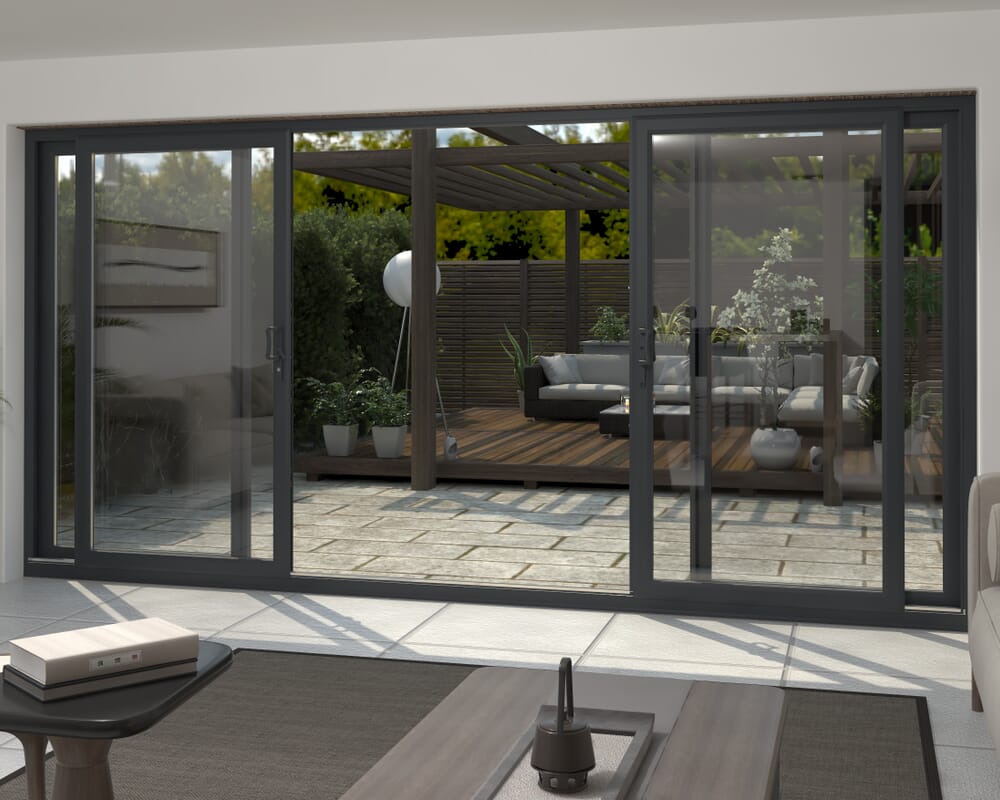 Part Q 4200mm UPVC Anthracite Grey Sliding Doors Fixed / Sliding / Sliding / Fixed
