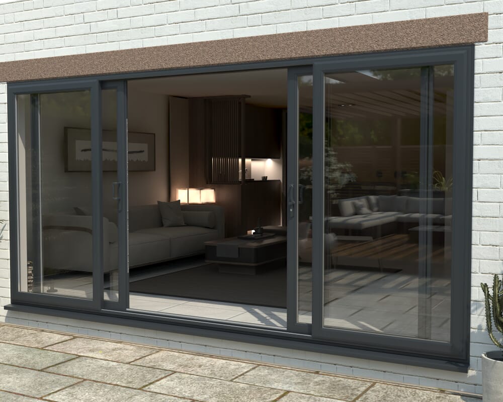 Part Q 4200mm UPVC Anthracite Grey Sliding Doors Fixed / Sliding / Sliding / Fixed