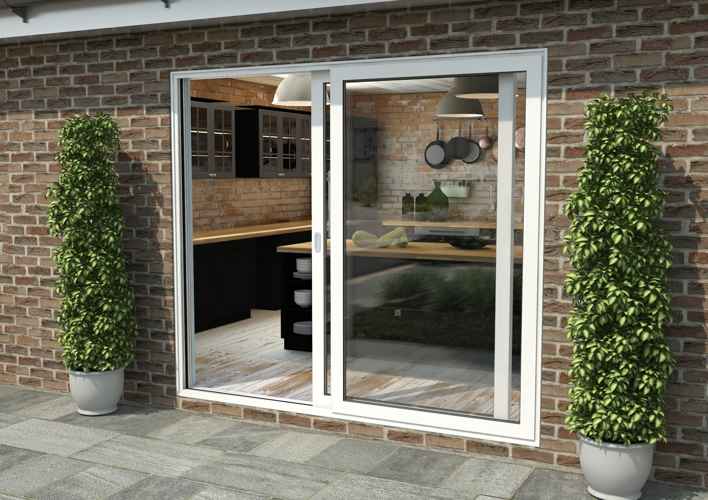 2100mm White Aluminium Sliding Doors Lh Sliding / Rh Fixed Bifold Doors ...