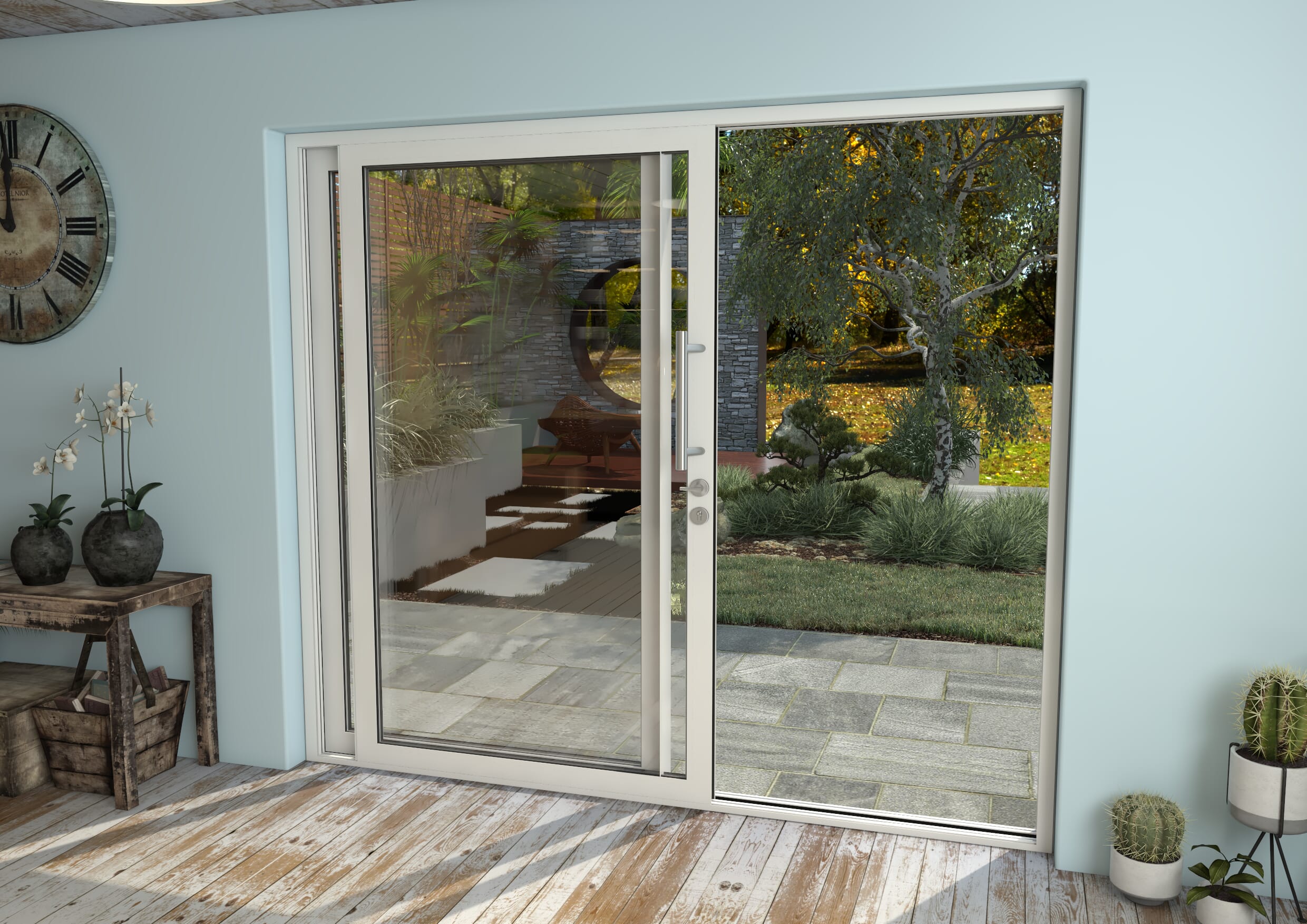 2100mm White Aluminium Sliding Doors Lh Sliding Rh Fixed Bifold Doors At Climadoor 0141