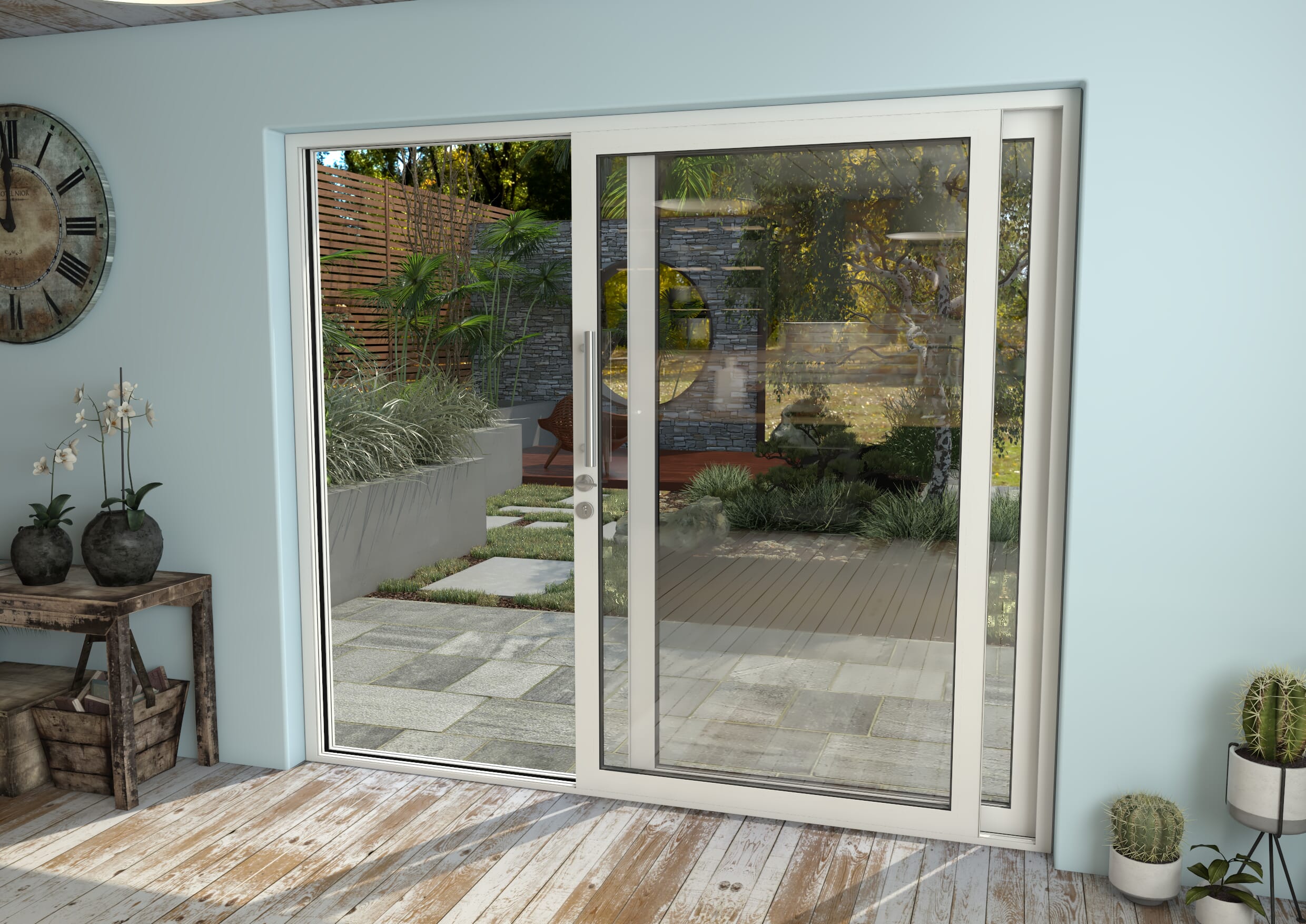 Part Q 2100mm White Aluminium Sliding Doors Rh Sliding Lh Fixed