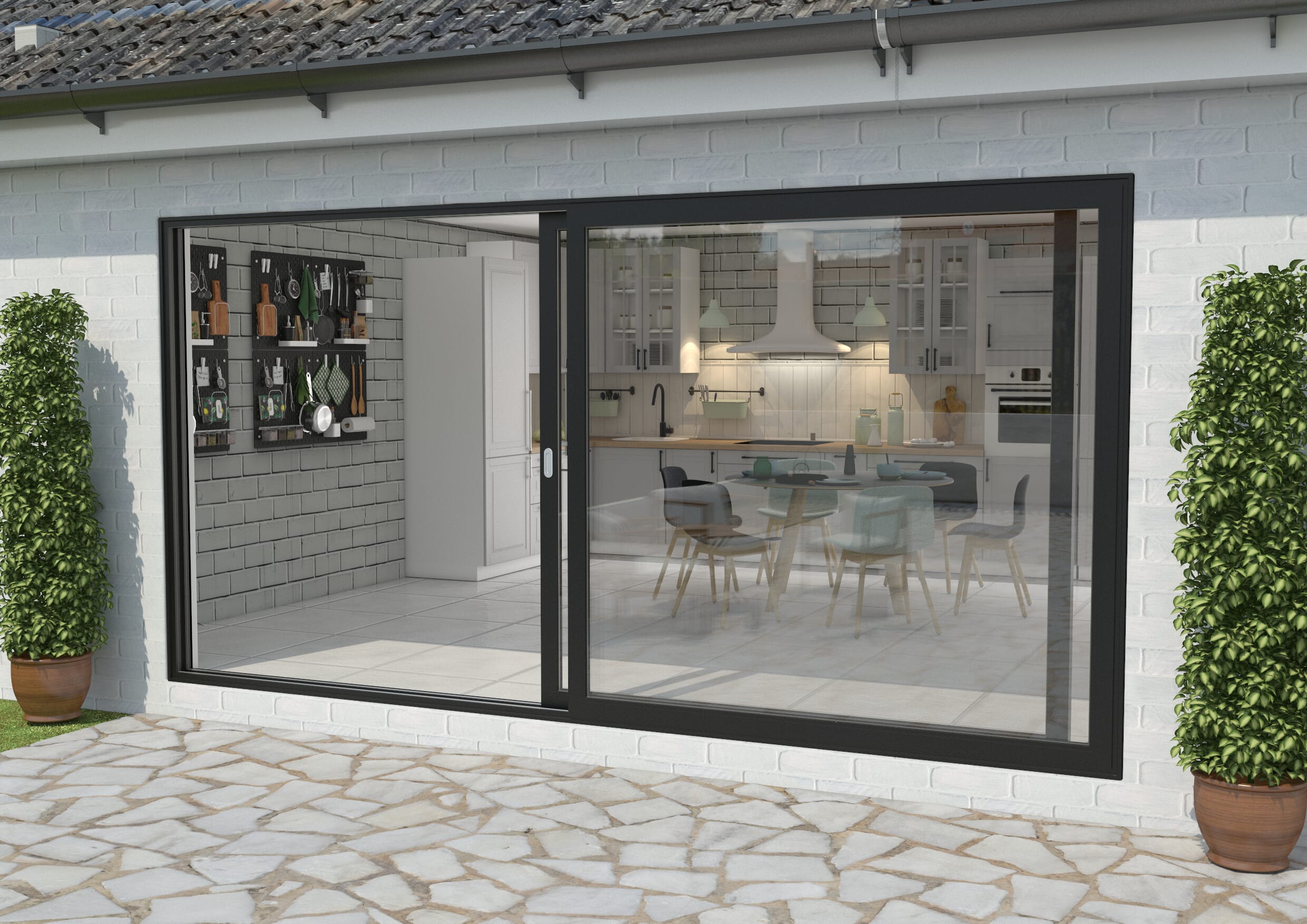 4200mm Black Aluminium Sliding Doors Lh Sliding Rh Fixed Bifold Doors At Climadoor