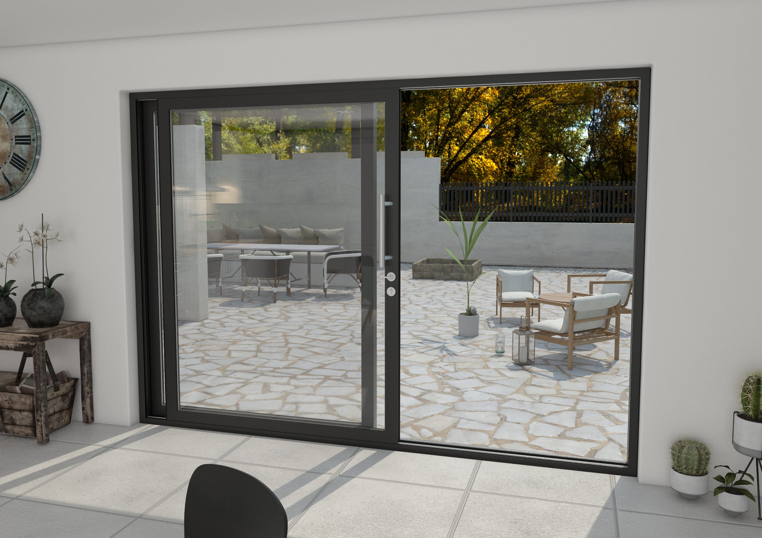 Part Q 3000mm Black Aluminium Sliding Doors Lh Sliding / Rh Fixed