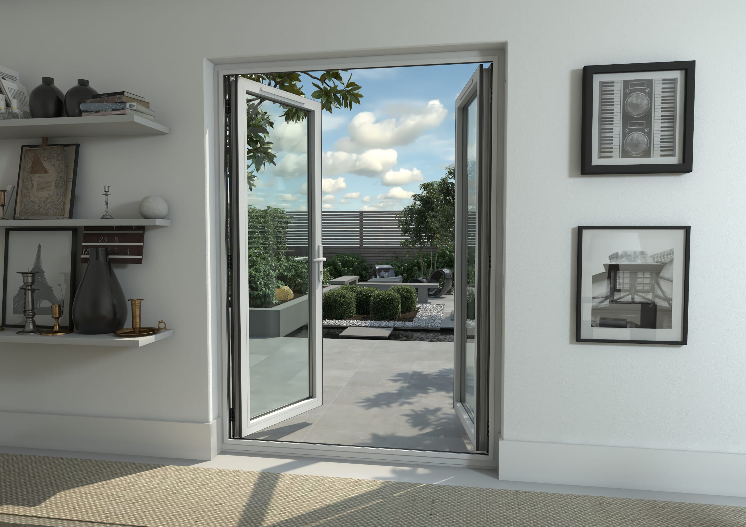 1500mm Open Out White Aluminium French Doors