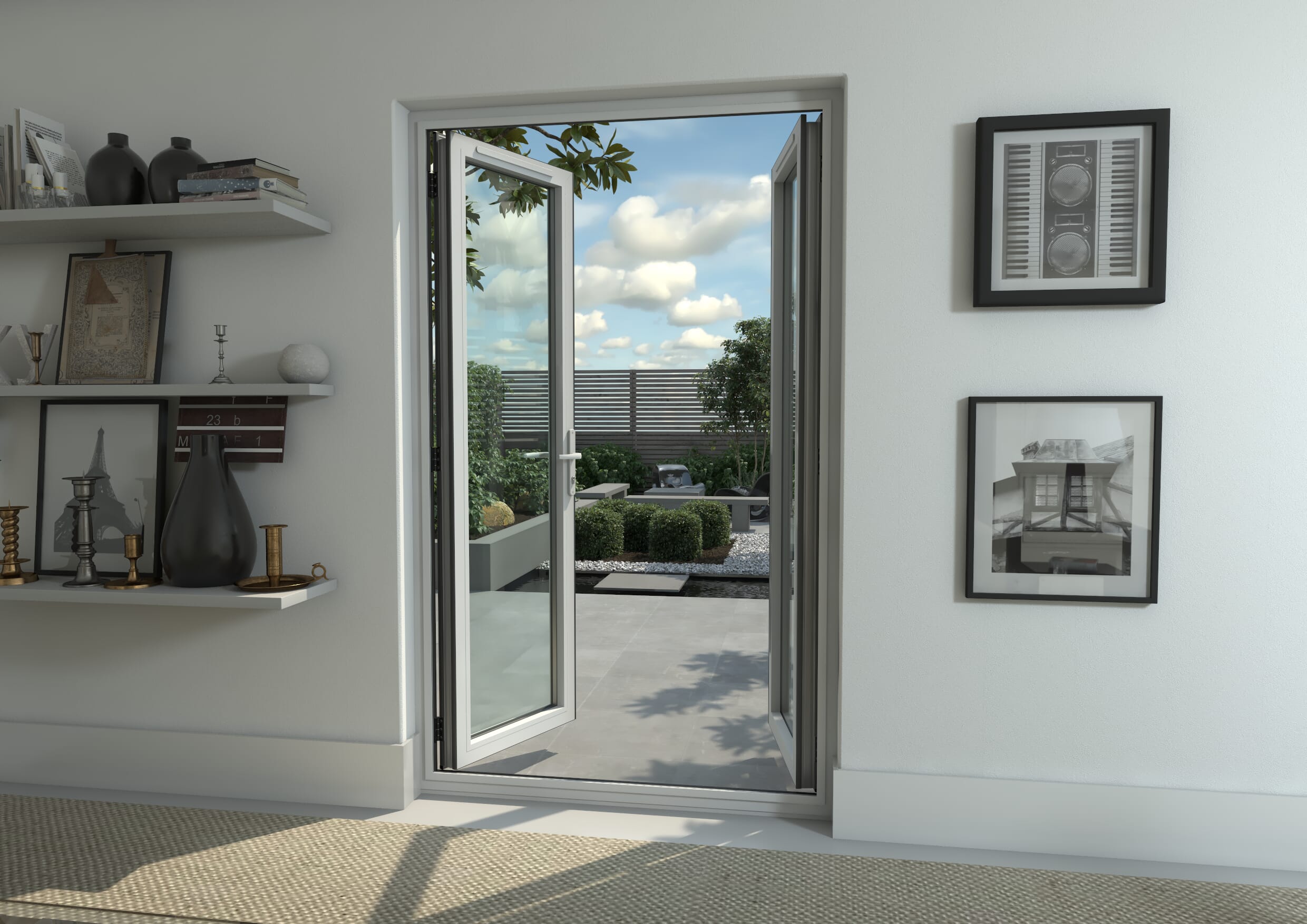 1200mm Open Out White Aluminium French Doors