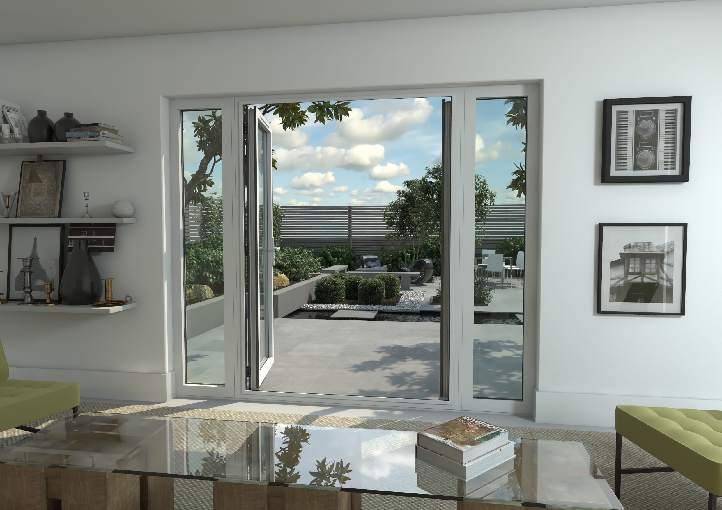2400mm Open Out White Aluminium French Doors (1500mm Doors + 2 x 450mm Sidelights)