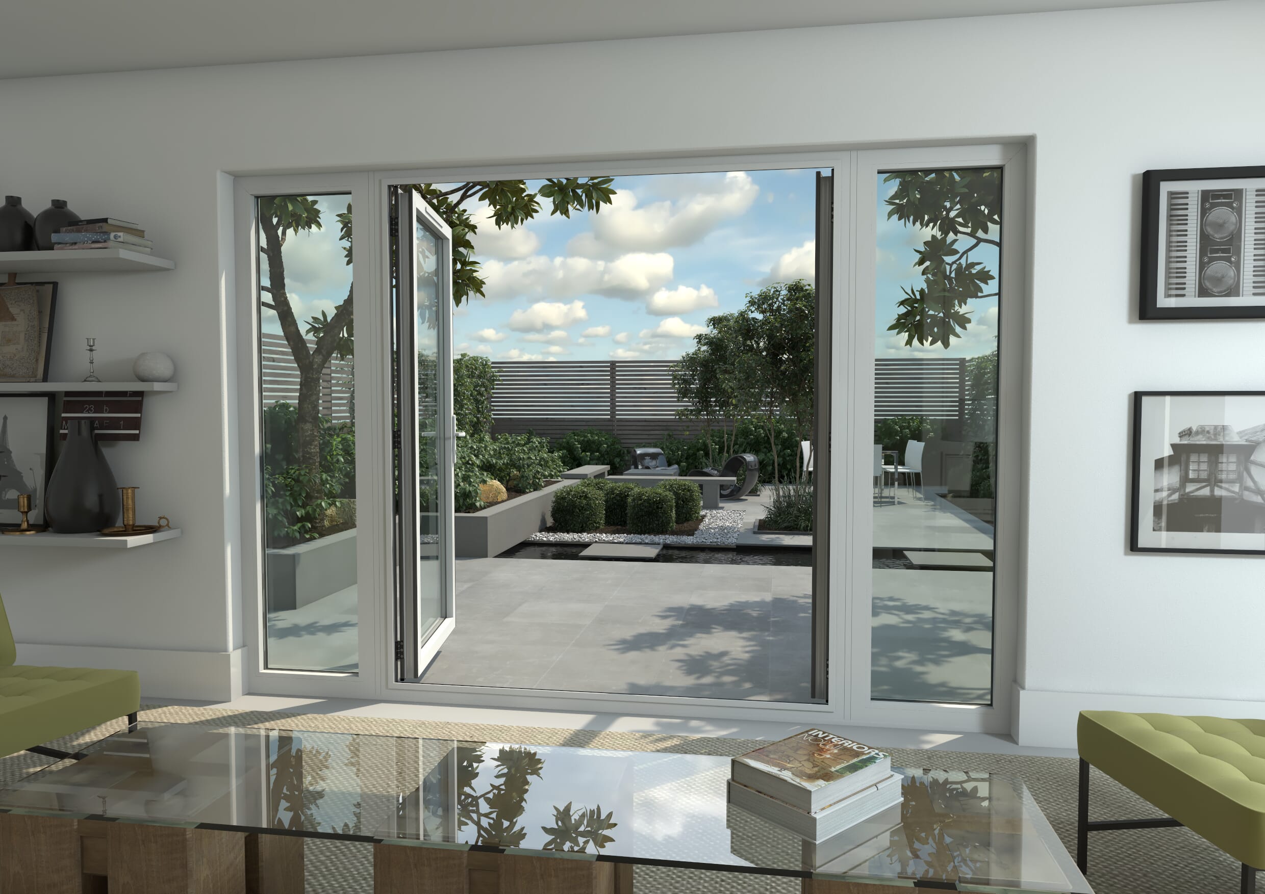 3000mm Open Out White Aluminium French Doors (1800mm Doors + 2 X 600mm