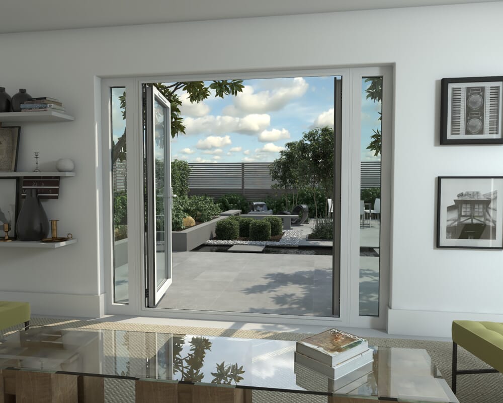 2100mm Part Q Compliant White Aluminium French Doors (1500mm Doors + 2 x 300mm Sidelights)