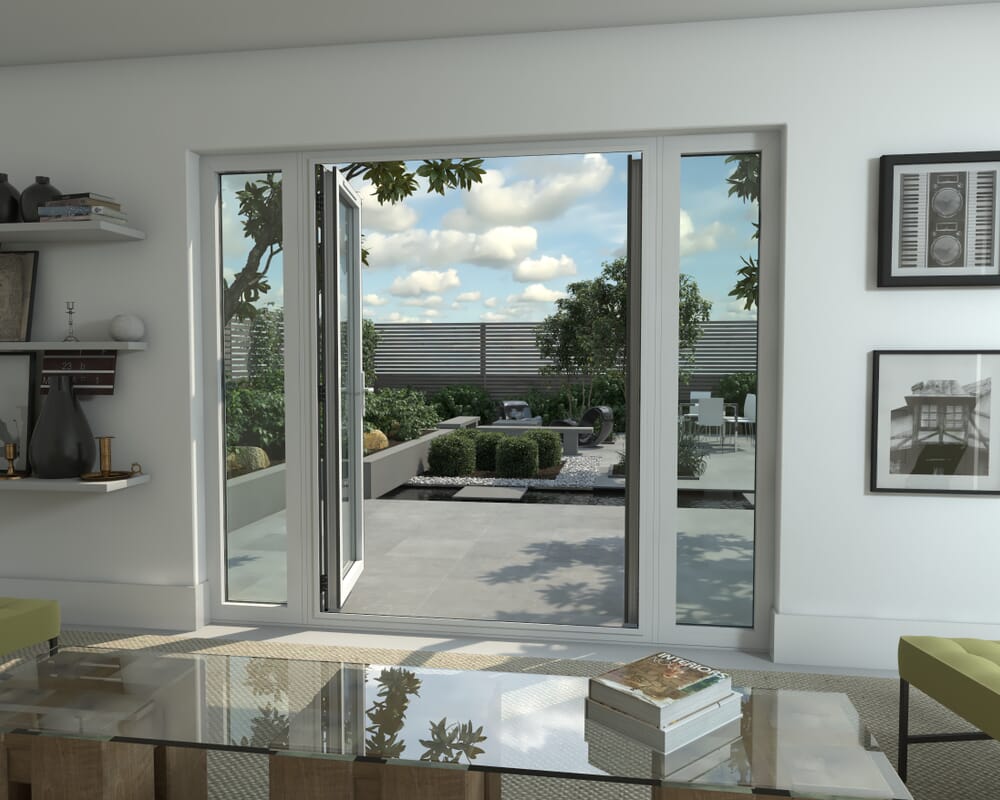 2400mm Part Q Compliant White Aluminium French Doors (1500mm Doors + 2 x 450mm Sidelights)