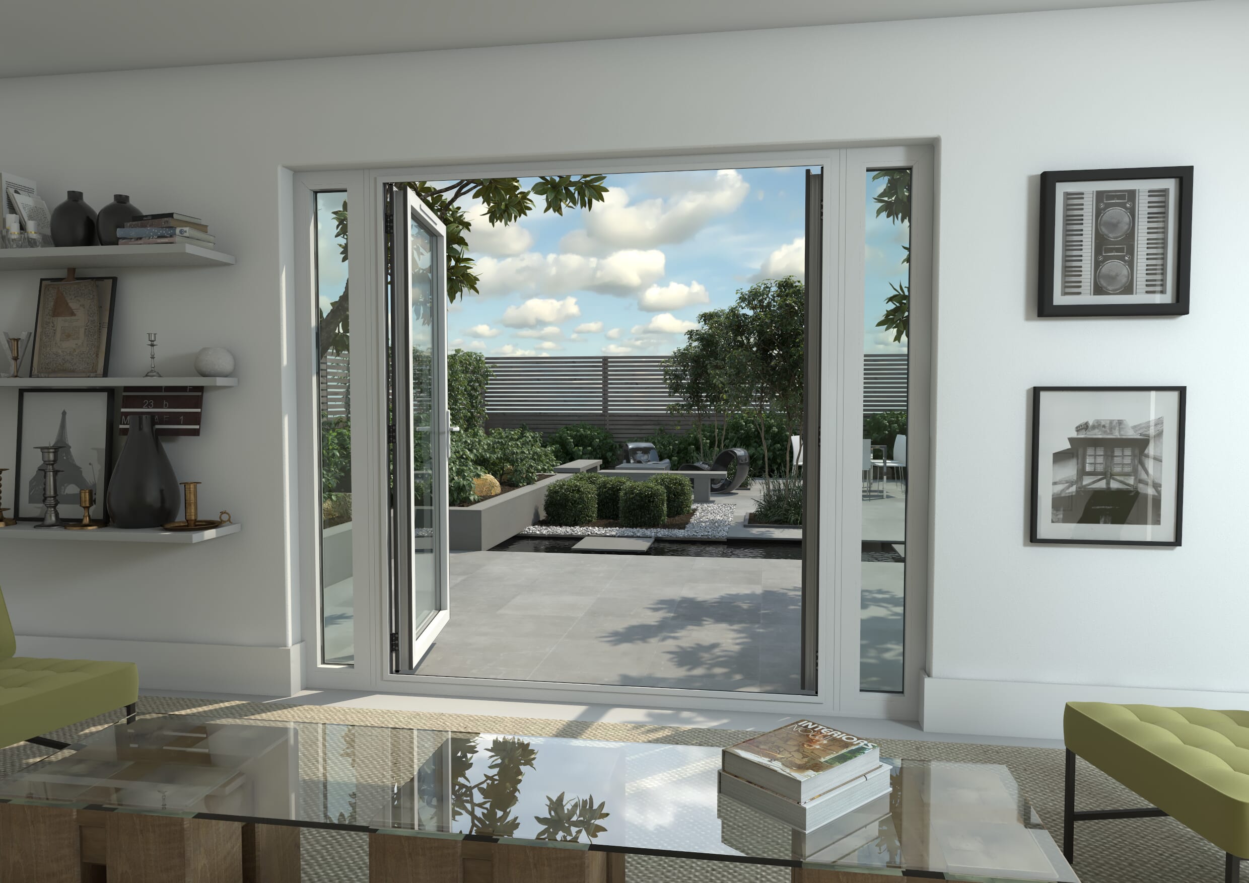 2400mm Part Q Compliant White Aluminium French Doors (1800mm Doors + 2 x 300mm Sidelights)