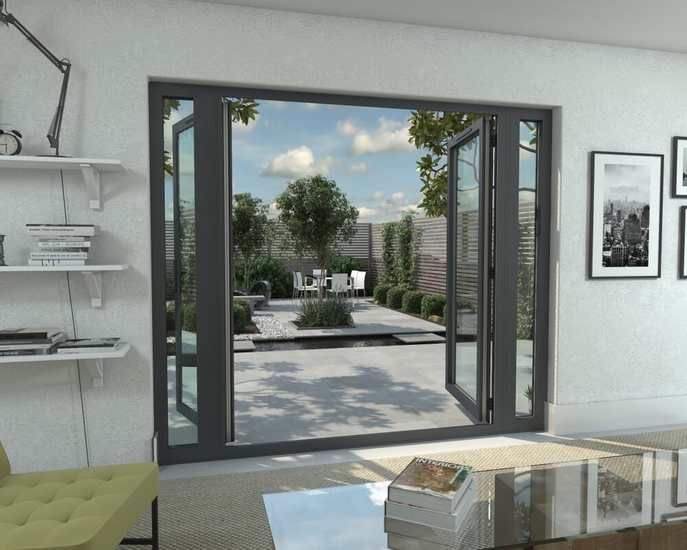 2400mm Open Out Grey Aluminium French Doors (1800mm Doors + 2 x 300mm Sidelights)