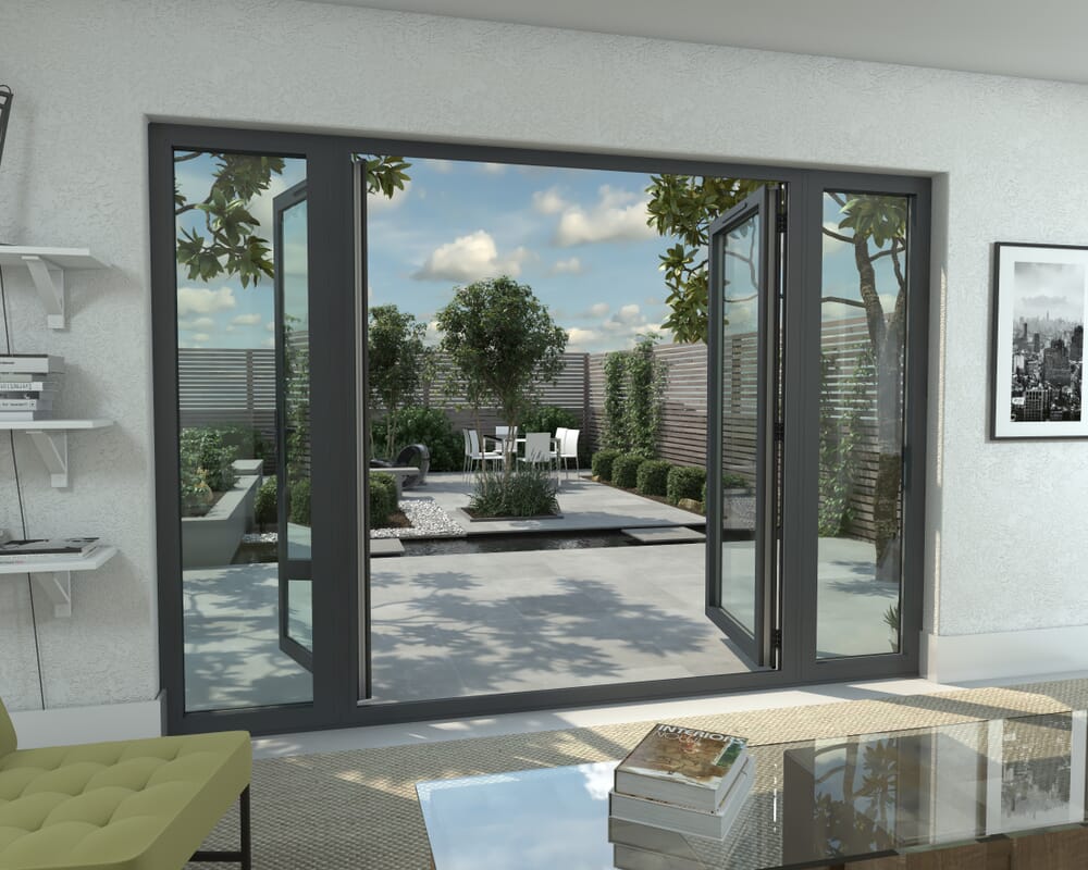 3000mm Open Out Grey Aluminium French Doors (1800mm Doors + 2 x 600mm Sidelights)