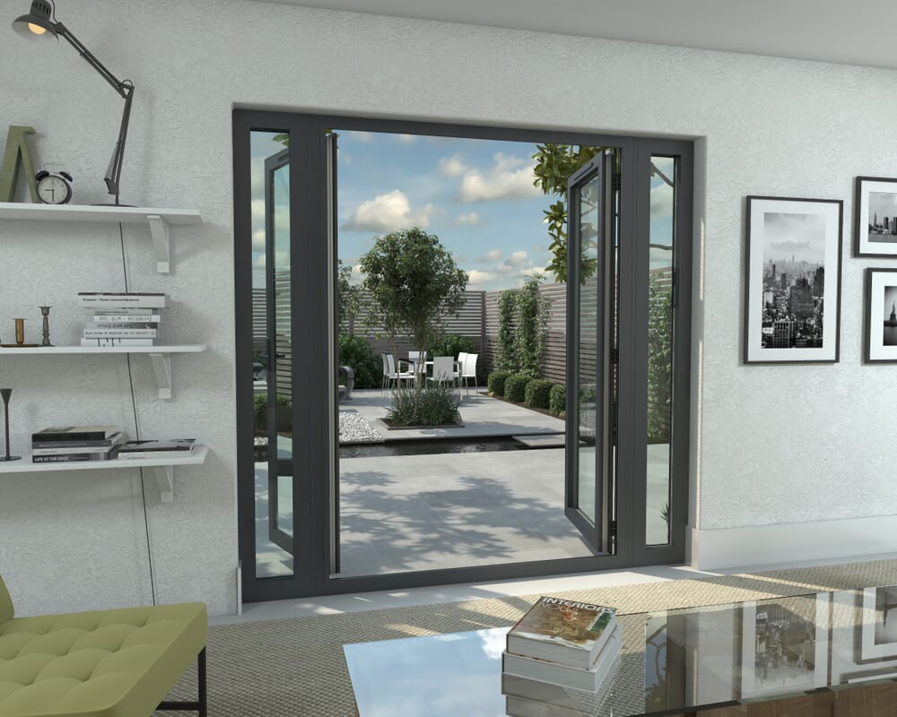 2100mm Part Q Compliant Grey Aluminium French Doors (1500mm Doors + 2 x 300mm Sidelights)