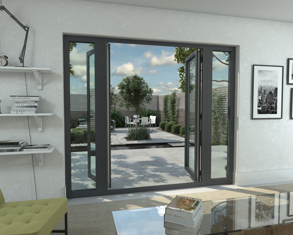 2400mm Part Q Compliant Grey Aluminium French Doors (1500mm Doors + 2 x 450mm Sidelights)