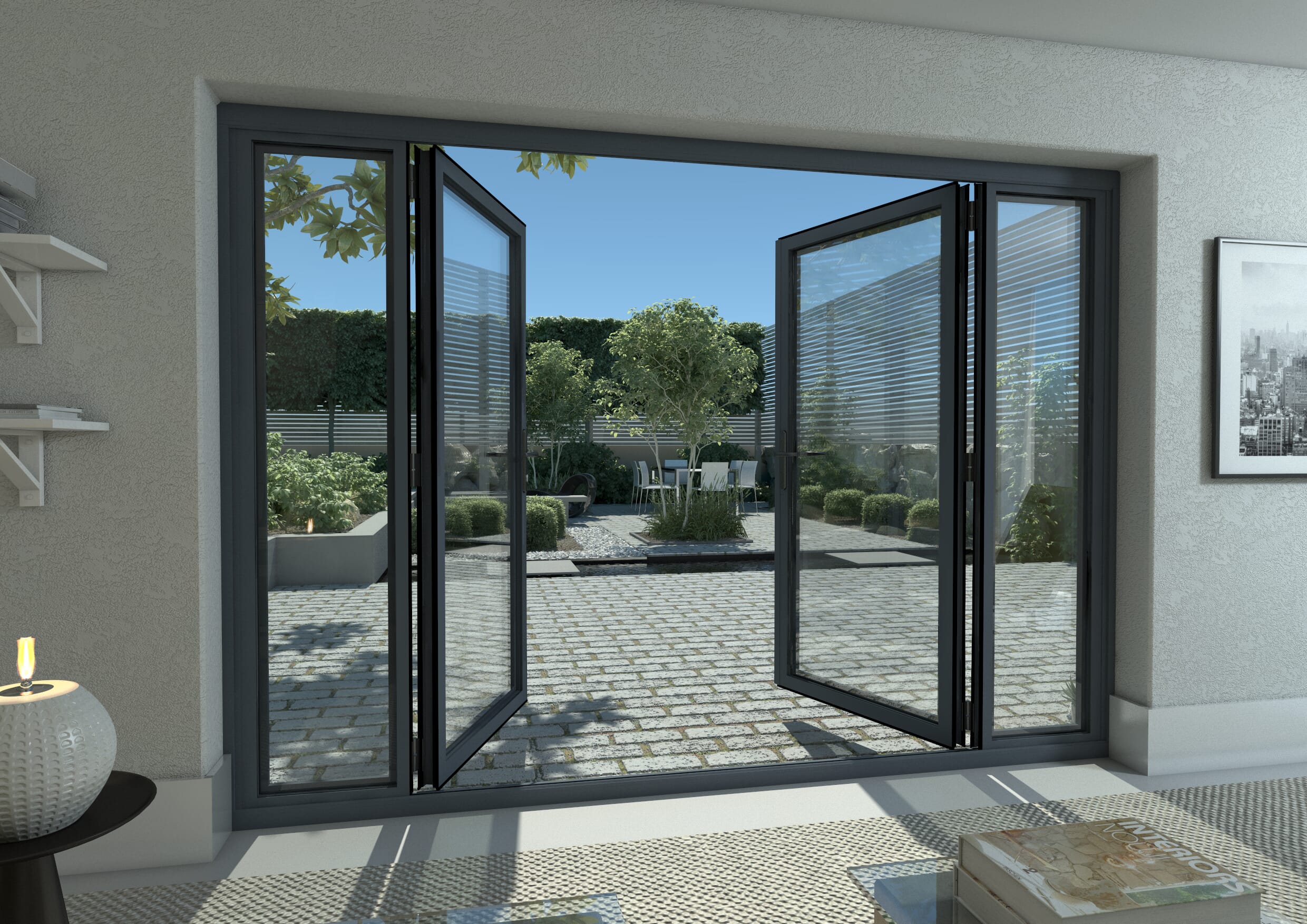 2400mm Part Q Compliant Grey Aluminium French Doors (1800mm Doors + 2 x 300mm Sidelights)