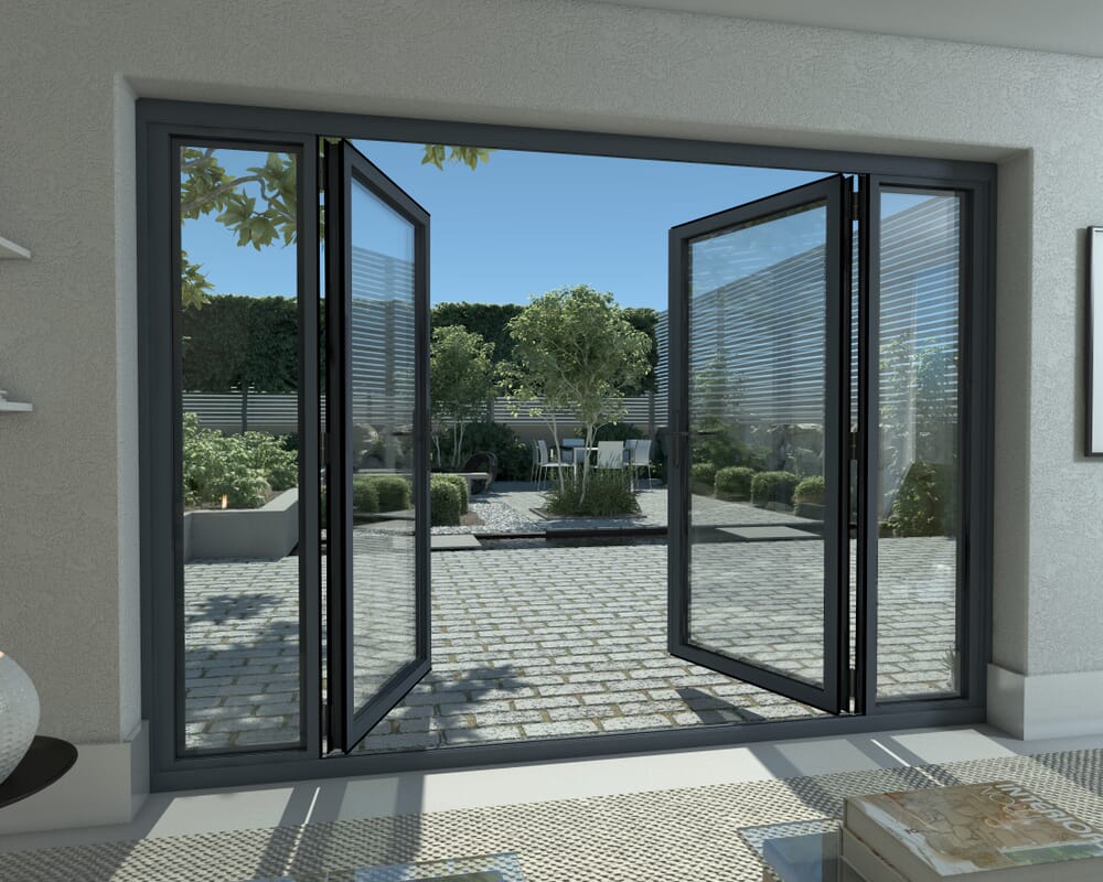 2400mm Part Q Compliant Grey Aluminium French Doors (1800mm Doors + 2 x 300mm Sidelights)