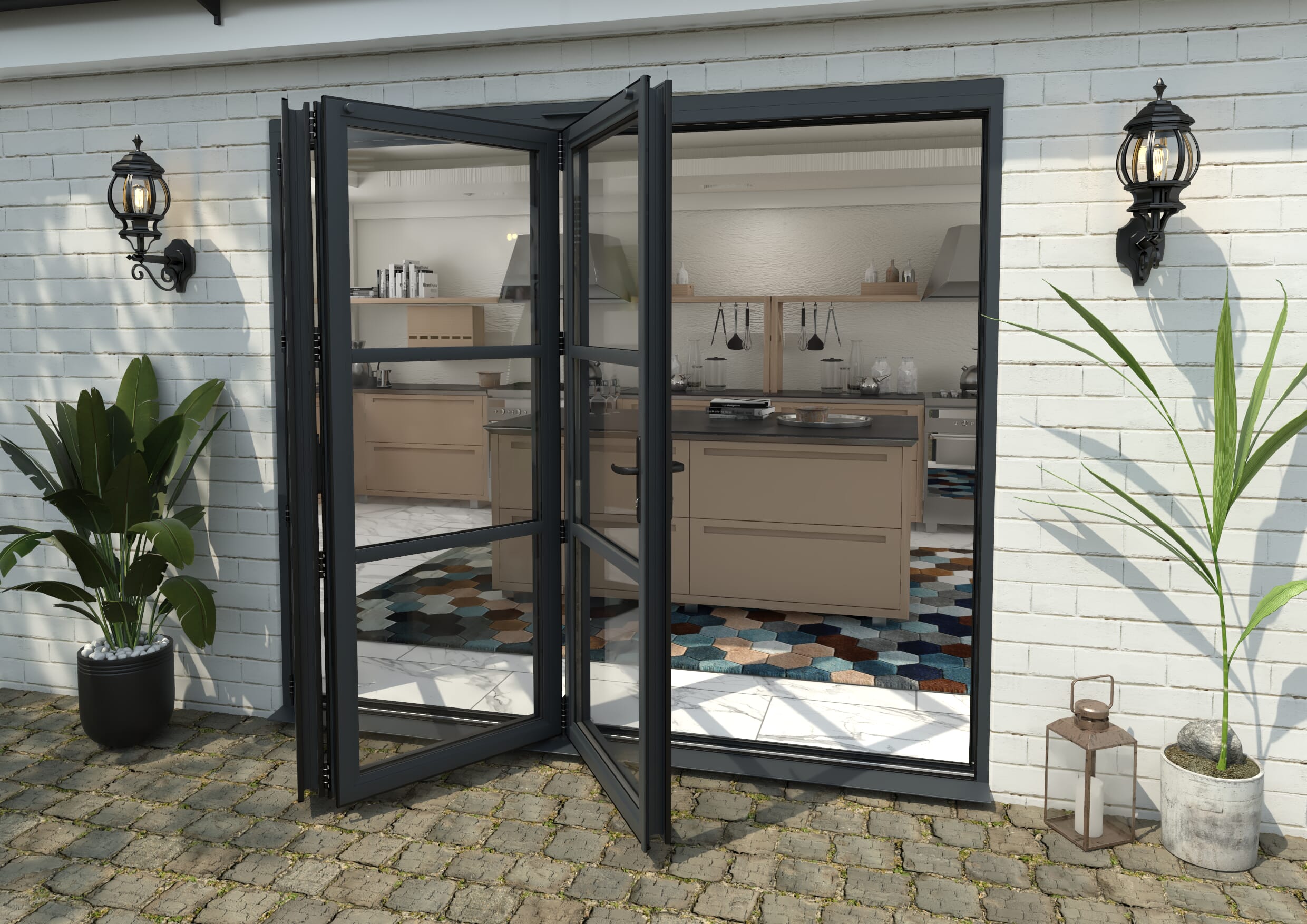 2400mm Grey Heritage Aluminium Bifold Doors - 3 Left