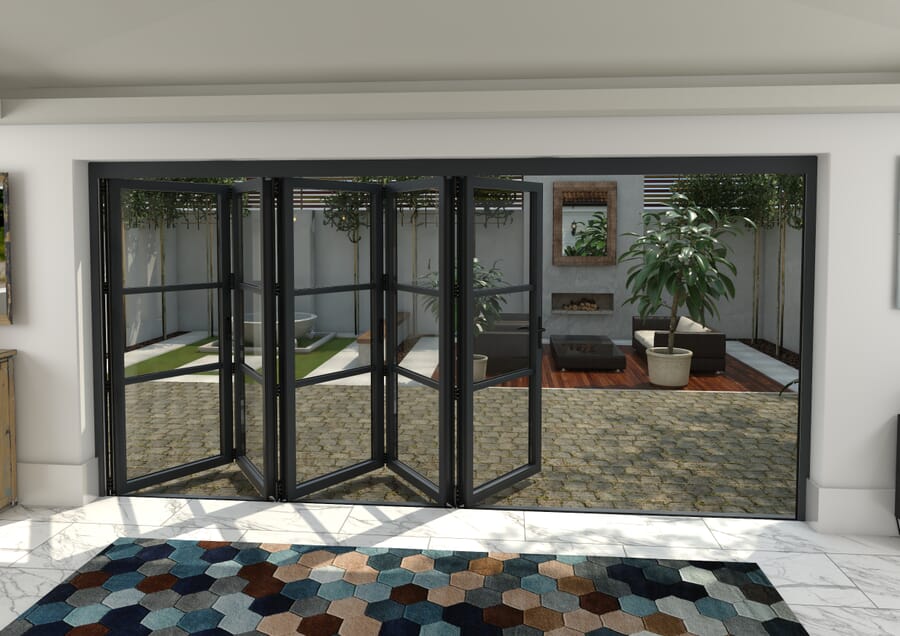 Climadoor Grey Heritage Aluminium Bifold Doors – Part Q Compliant – 2090mm x 4190mm x 80mm (5 Right)