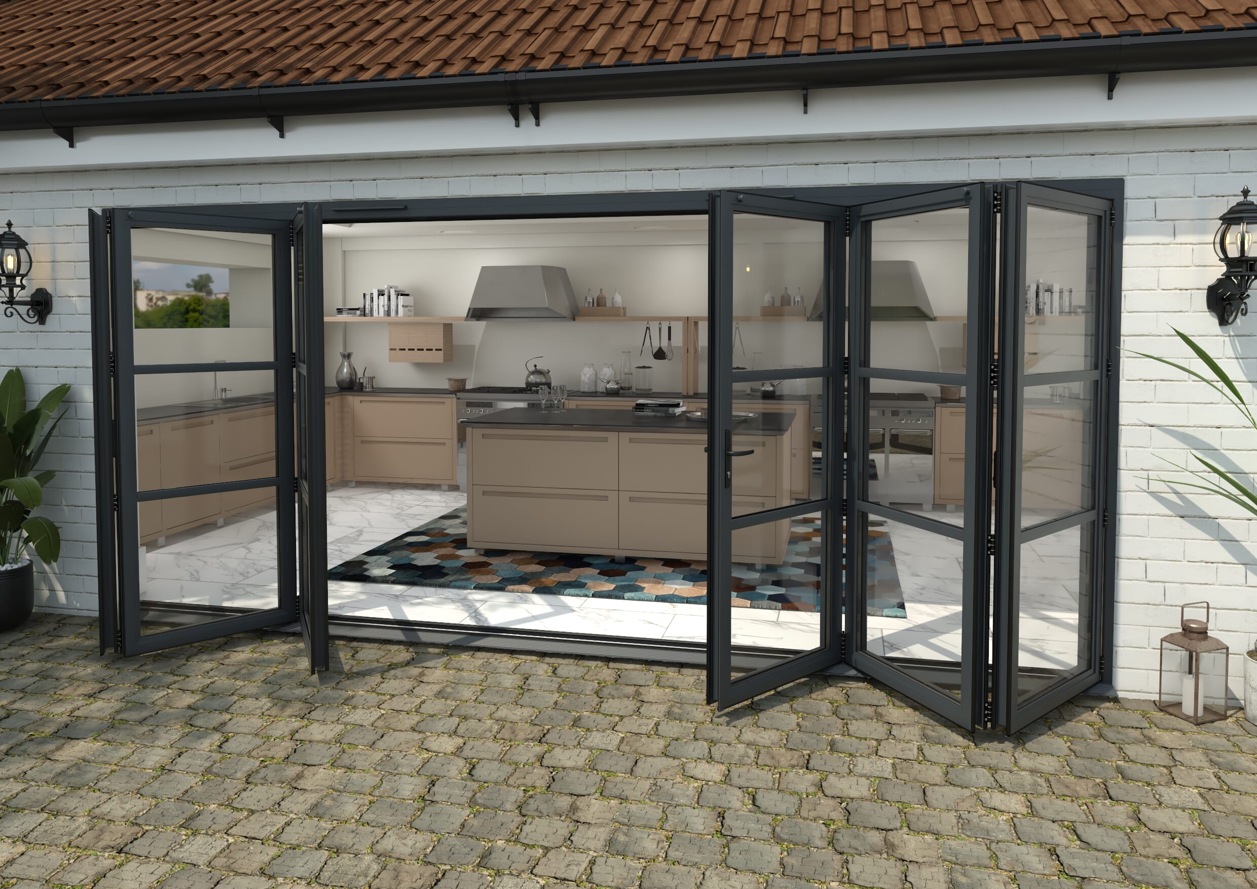 Part Q 4800mm Grey Heritage Aluminium Bifold Doors 3 Left 3 Right at
