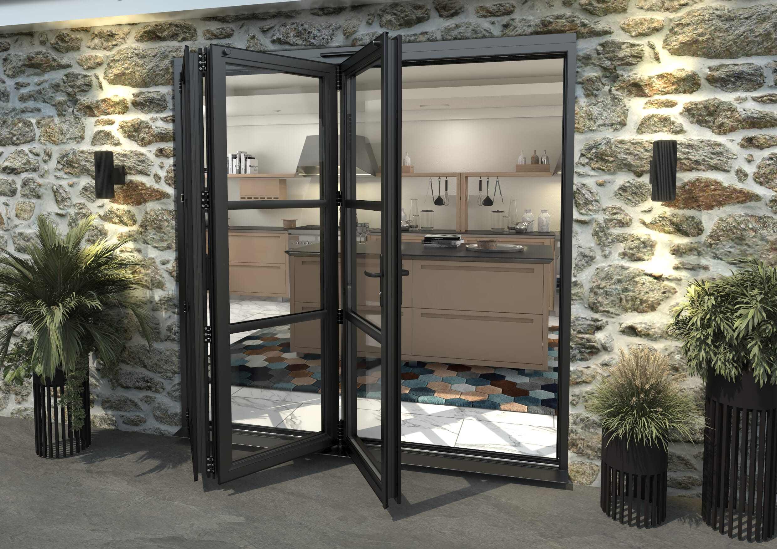 Heritage Black Aluminium External Bi-folding Doors Image