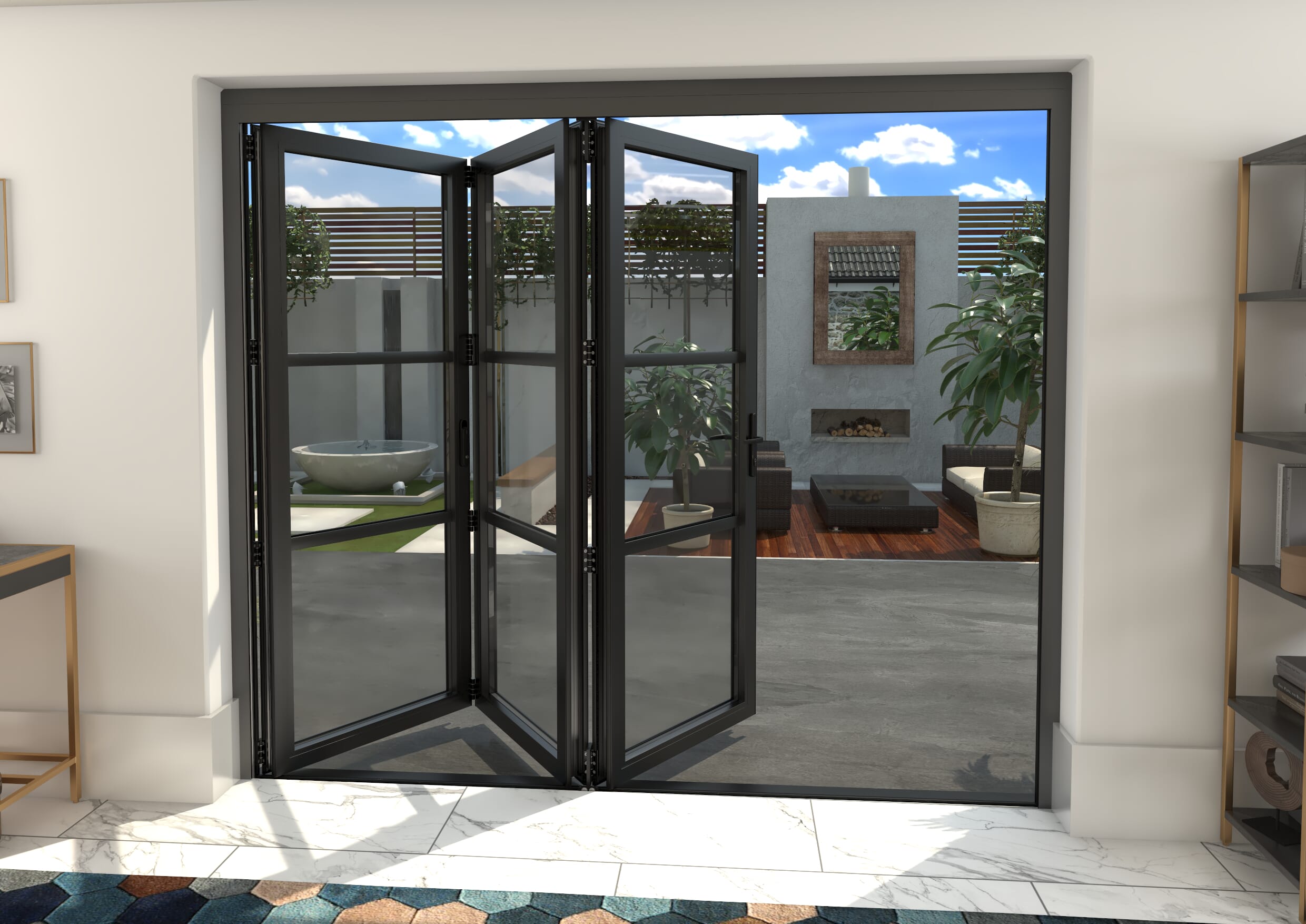 2400mm Black Heritage Aluminium Bifold Doors - 3 Right At Climadoor