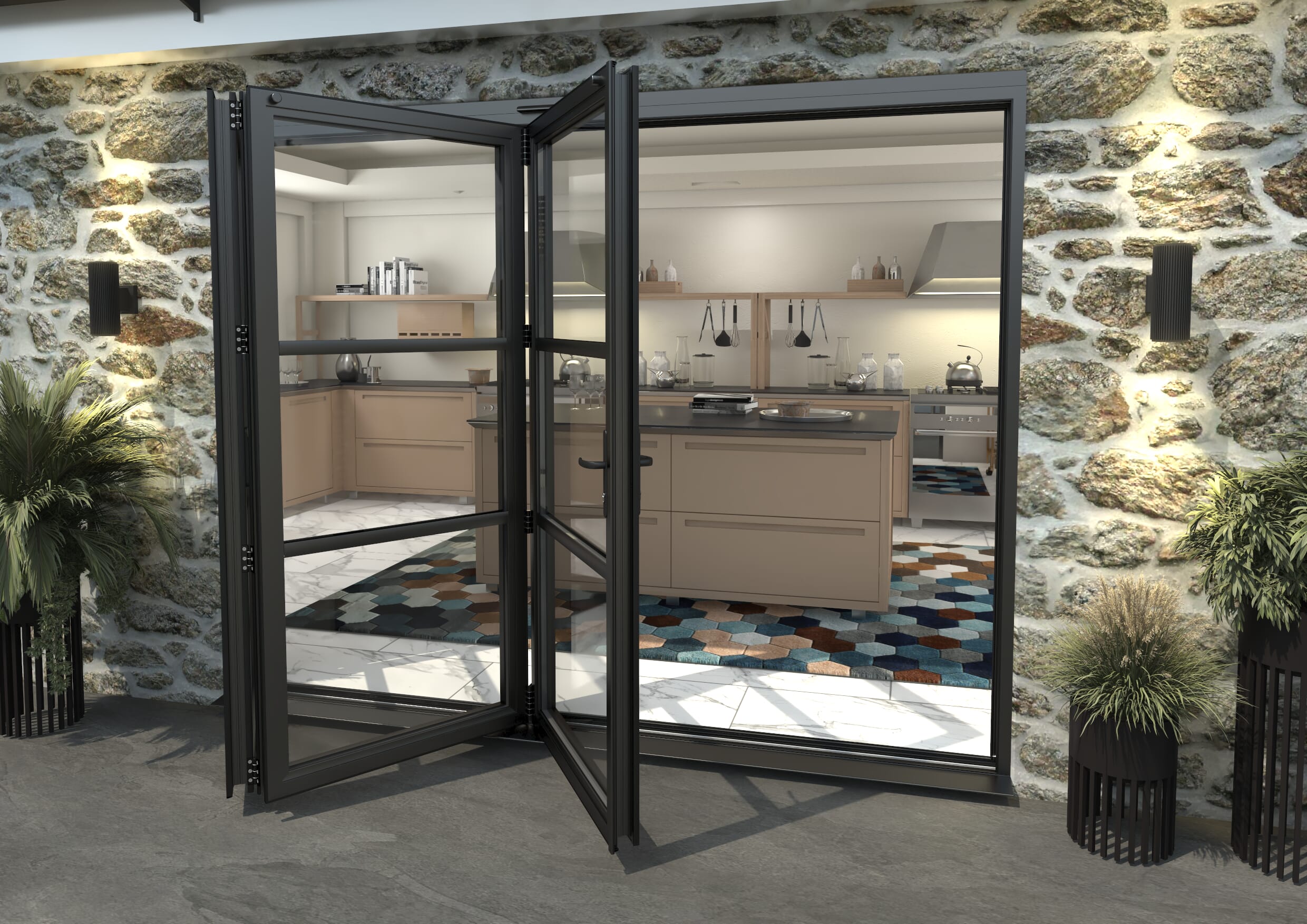 Heritage Black Aluminium External Bi-folding Doors Image