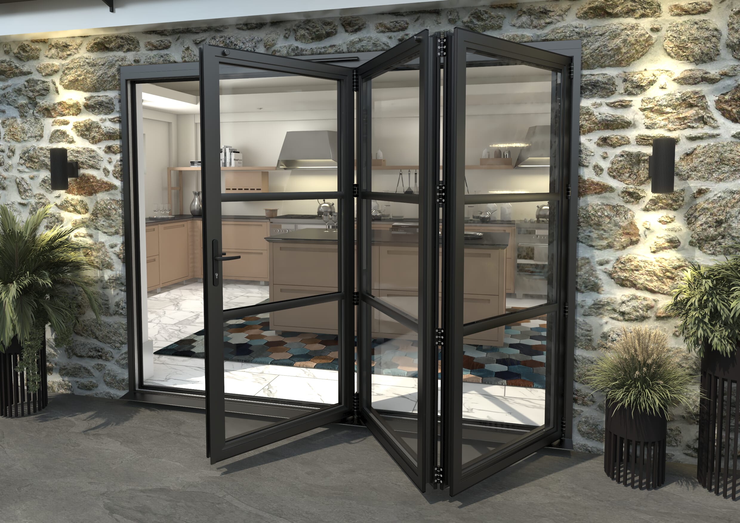 Heritage Black Aluminium External Bi-folding Doors Image