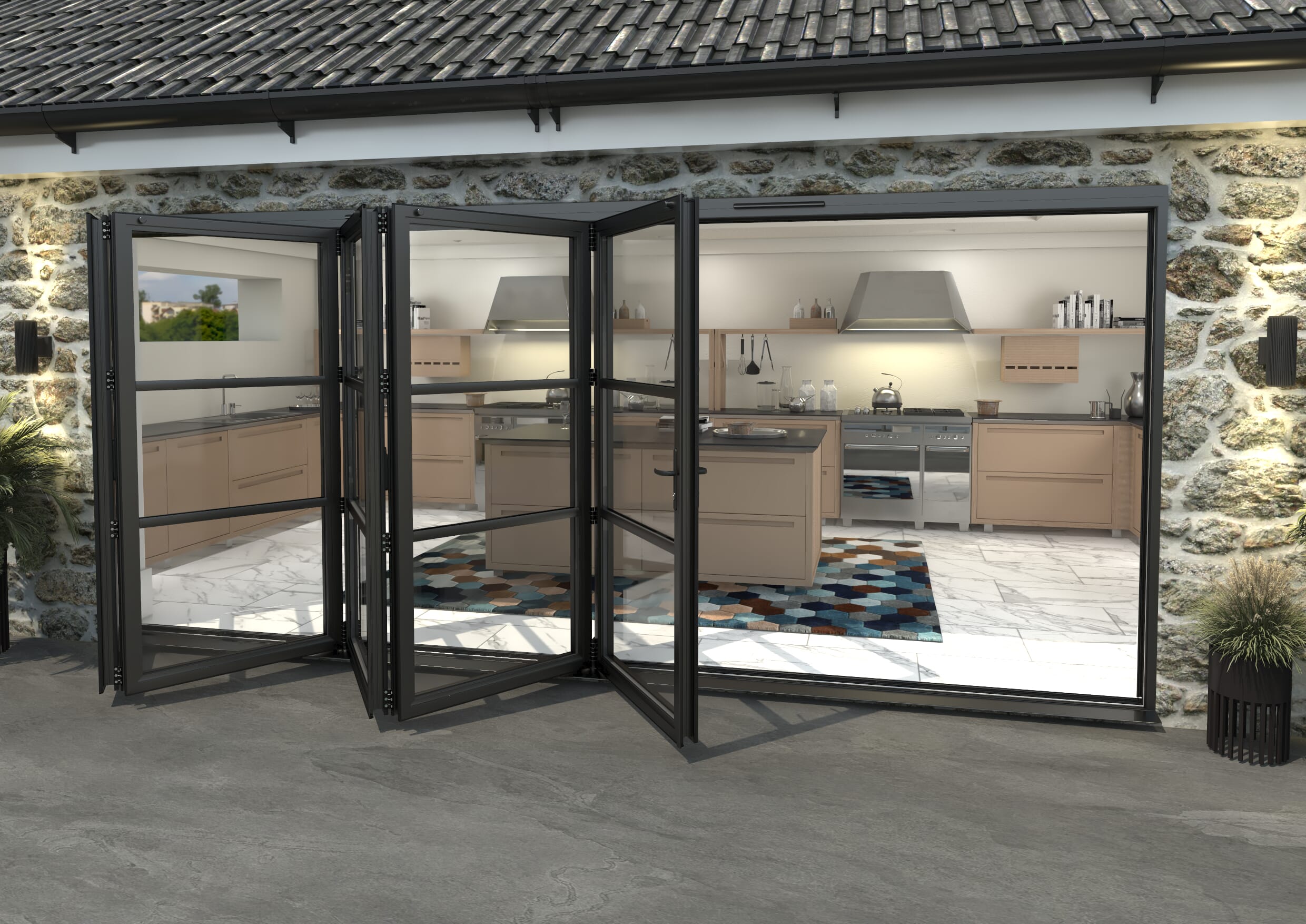 4800mm Black Heritage Aluminium Bifold Doors - 5 Left