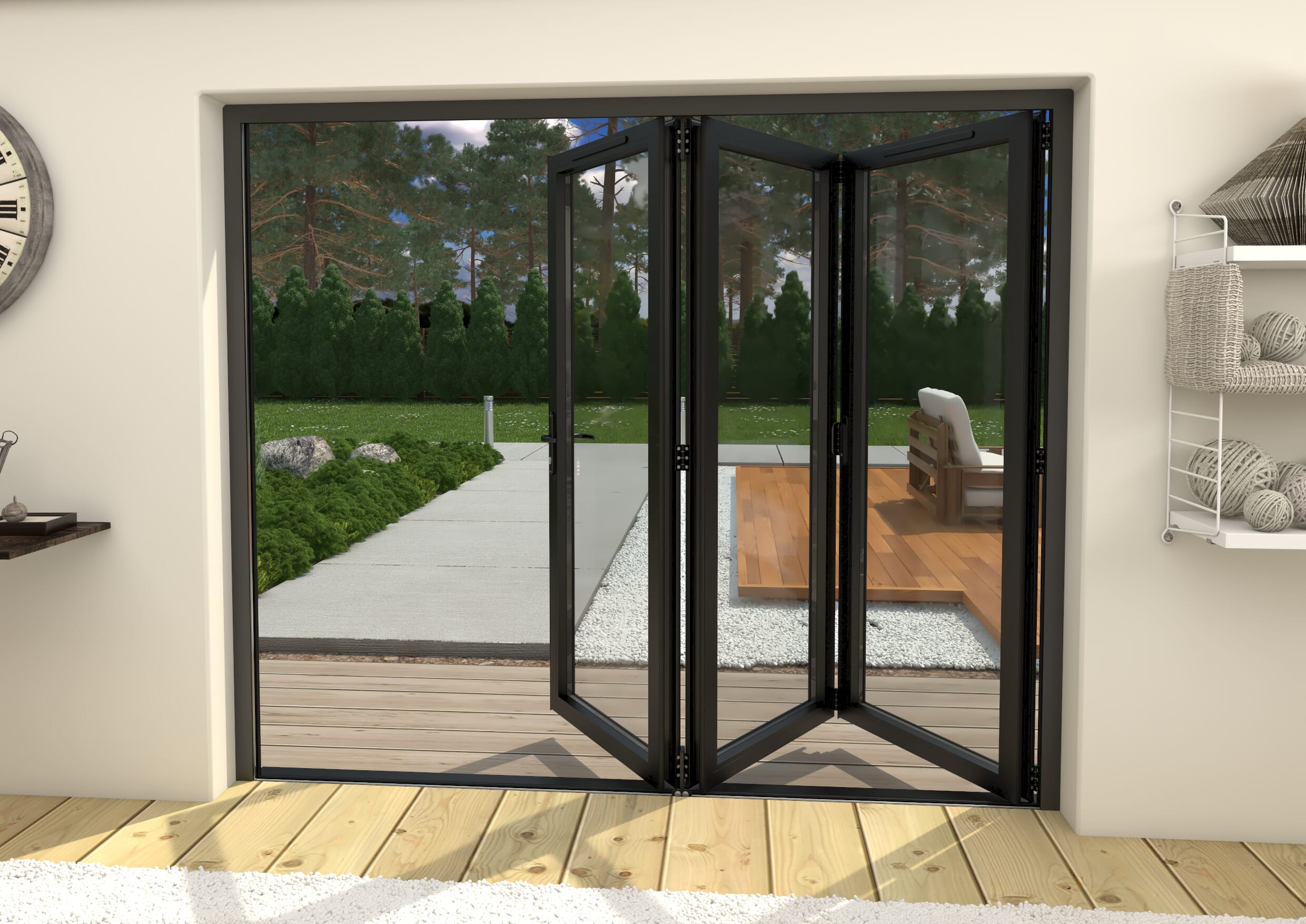 2400mm Black Aluminium Bifold Doors - 3 Left