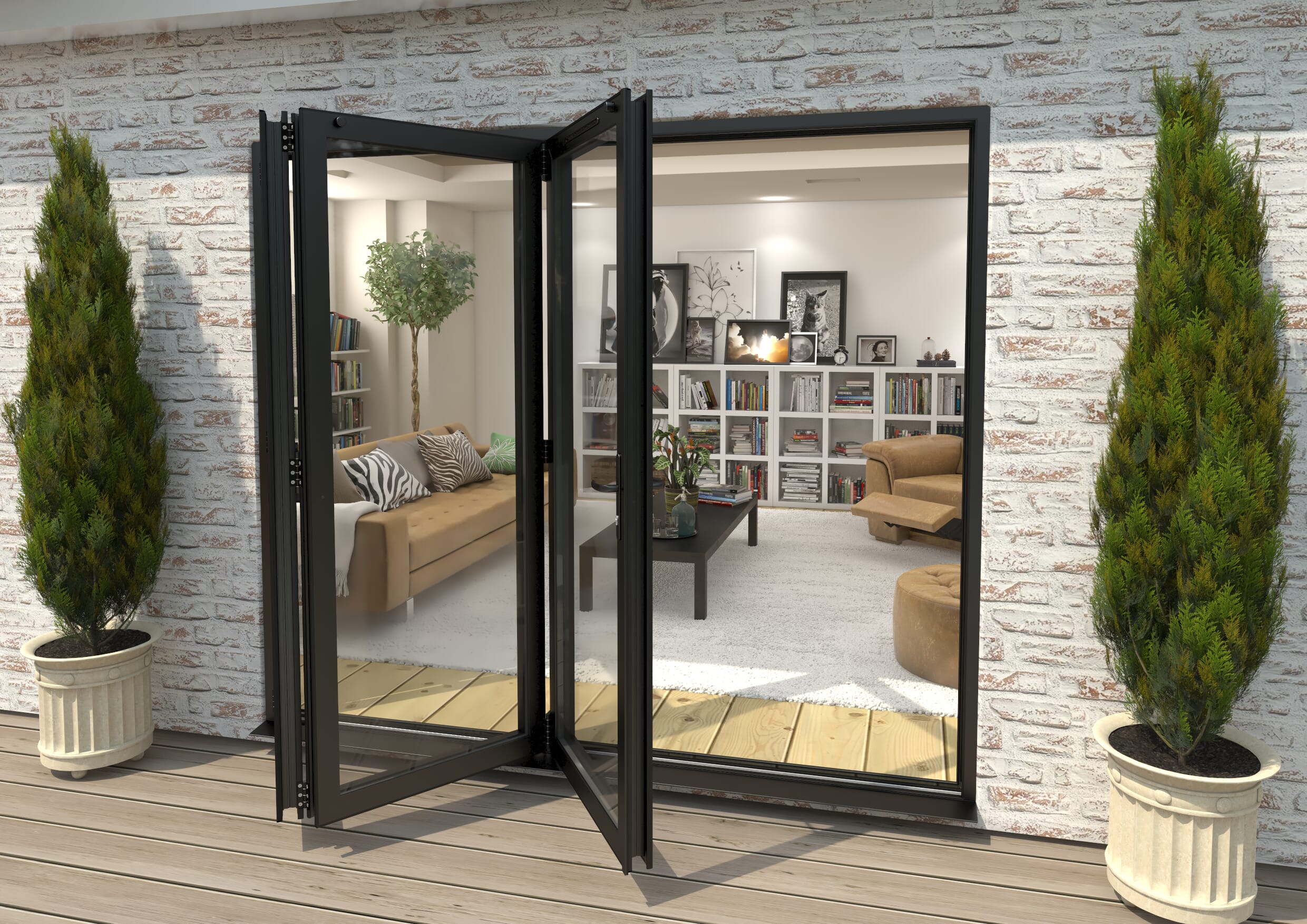 2400mm Black Aluminium Bifold Doors - 3 Left At Climadoor