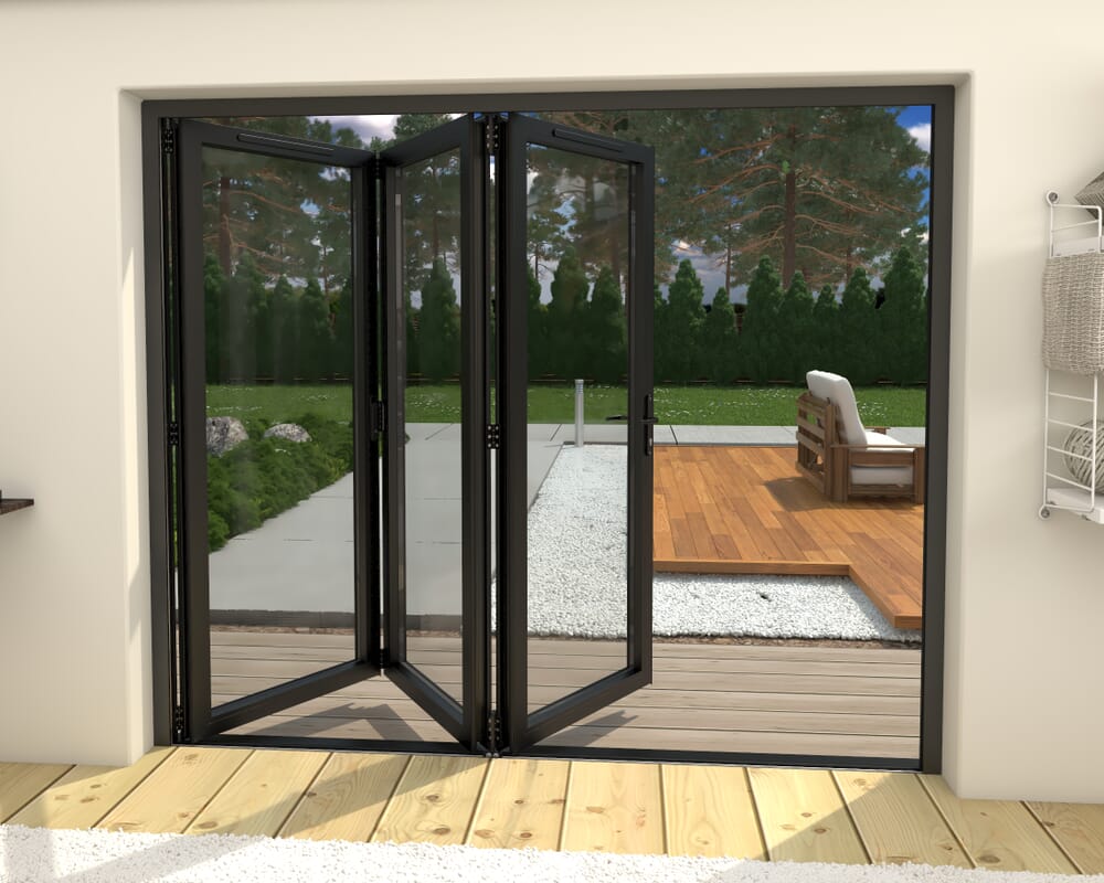 2400mm Black Aluminium Bifold Doors - 3 Right