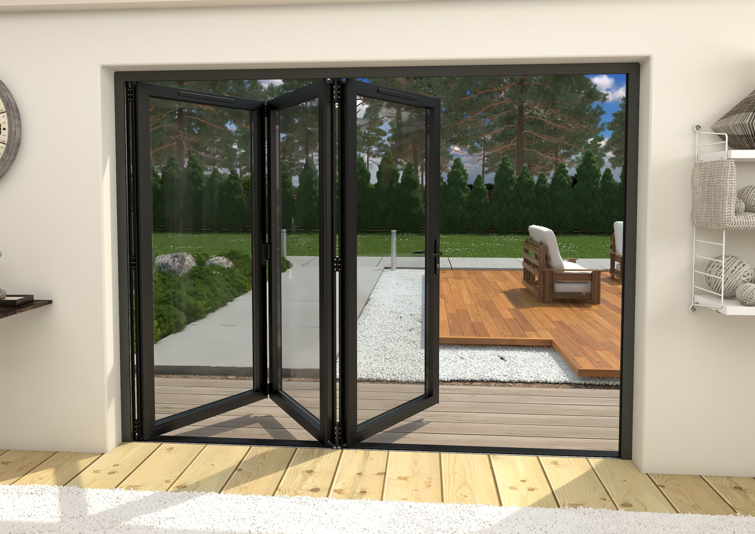 2700mm Black Aluminium Bifold Doors - 3 Right
