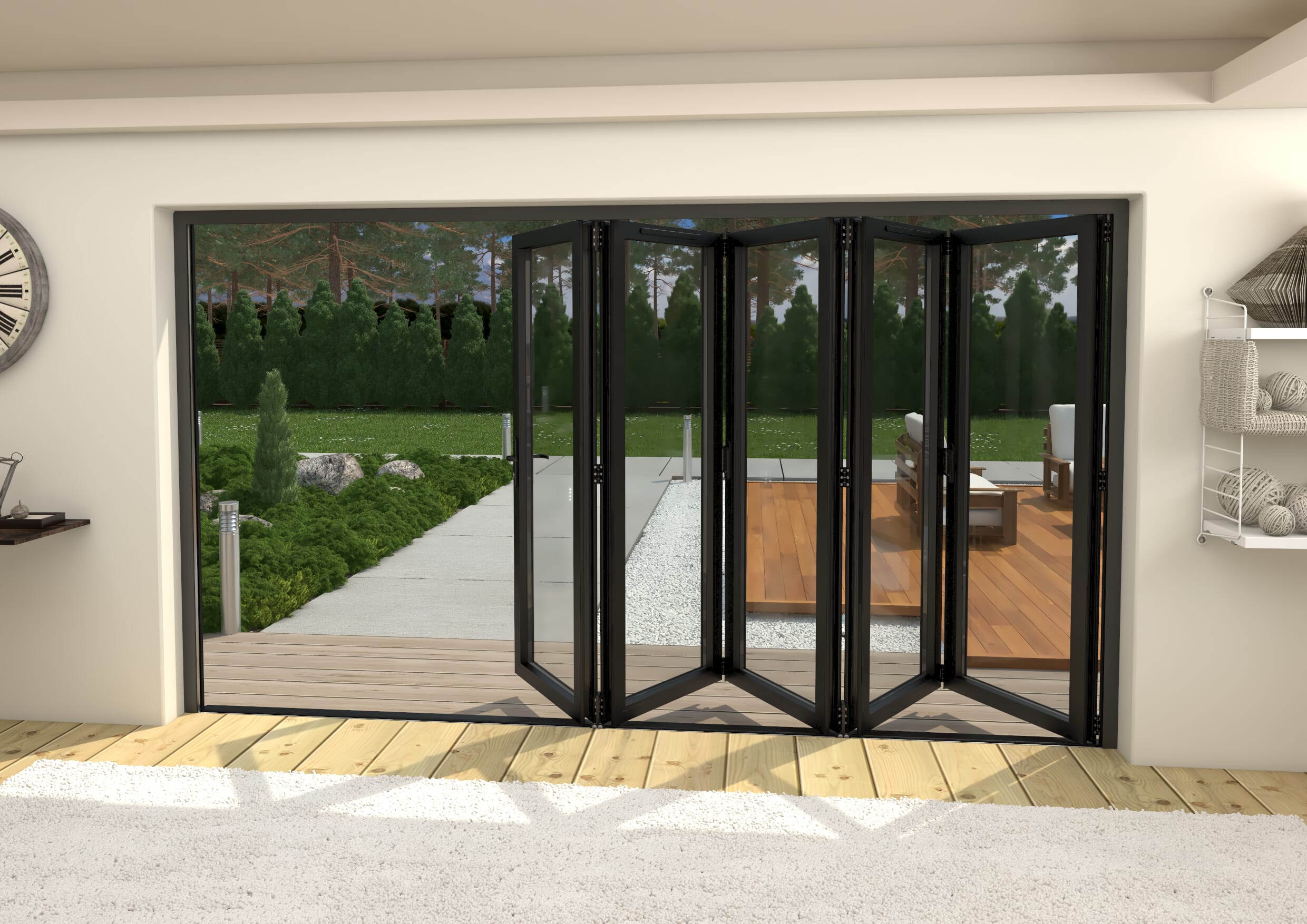 3600mm Black Aluminium Bifold Doors - 5 Left