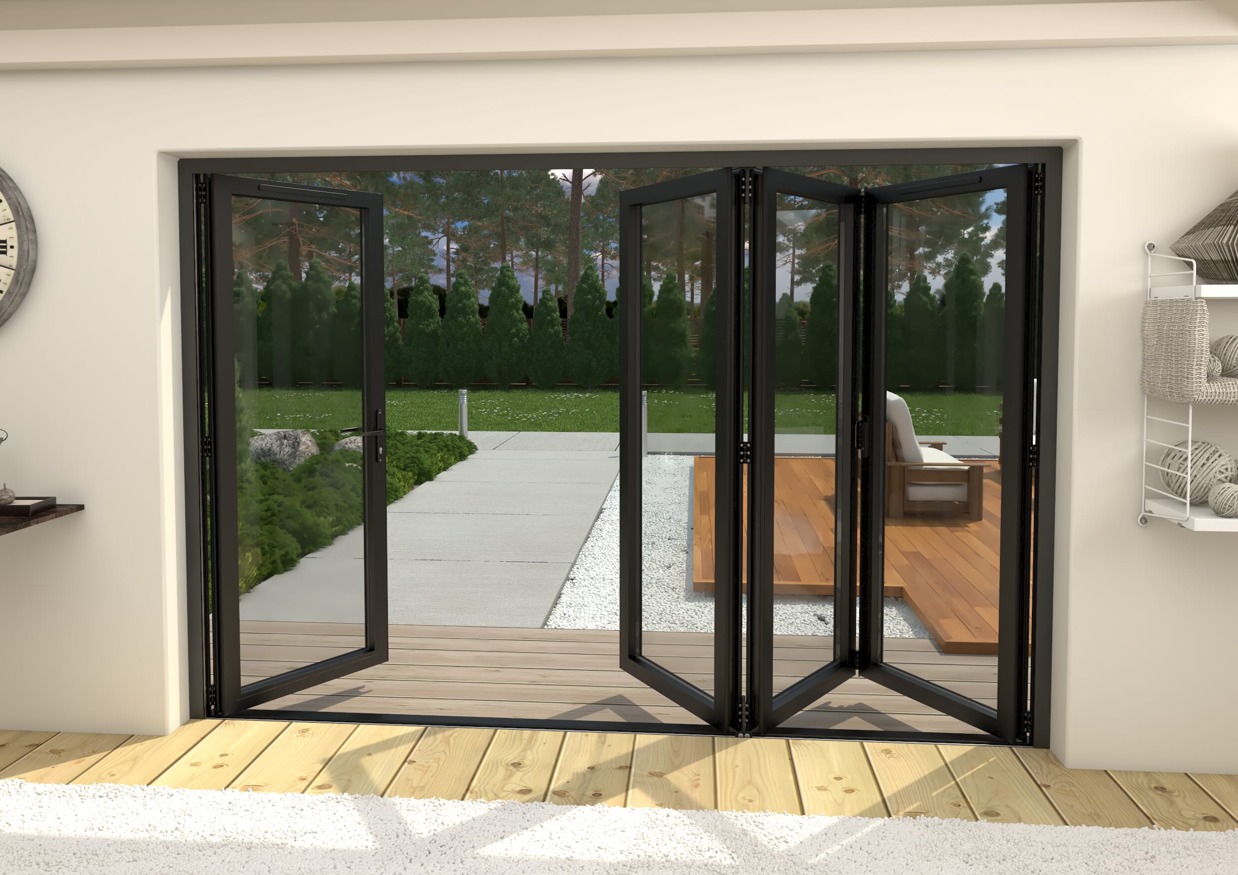 3000mm Black Aluminium Bifold Doors - 3 Left 1 Right