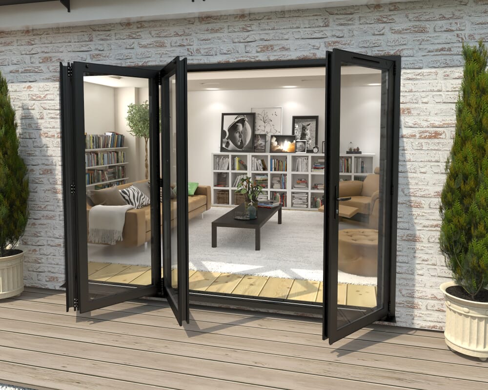 3000mm Black Aluminium Bifold Doors - 3 Left 1 Right