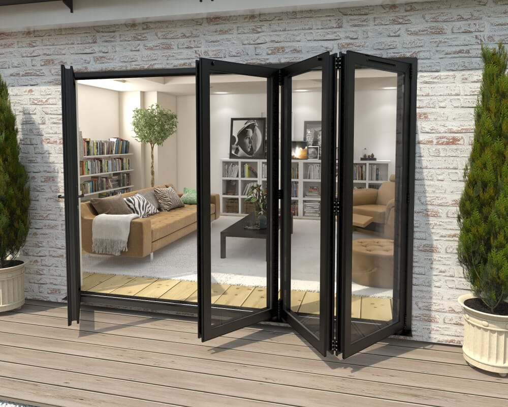 3000mm Black Aluminium Bifold Doors - 1 Left 3 Right