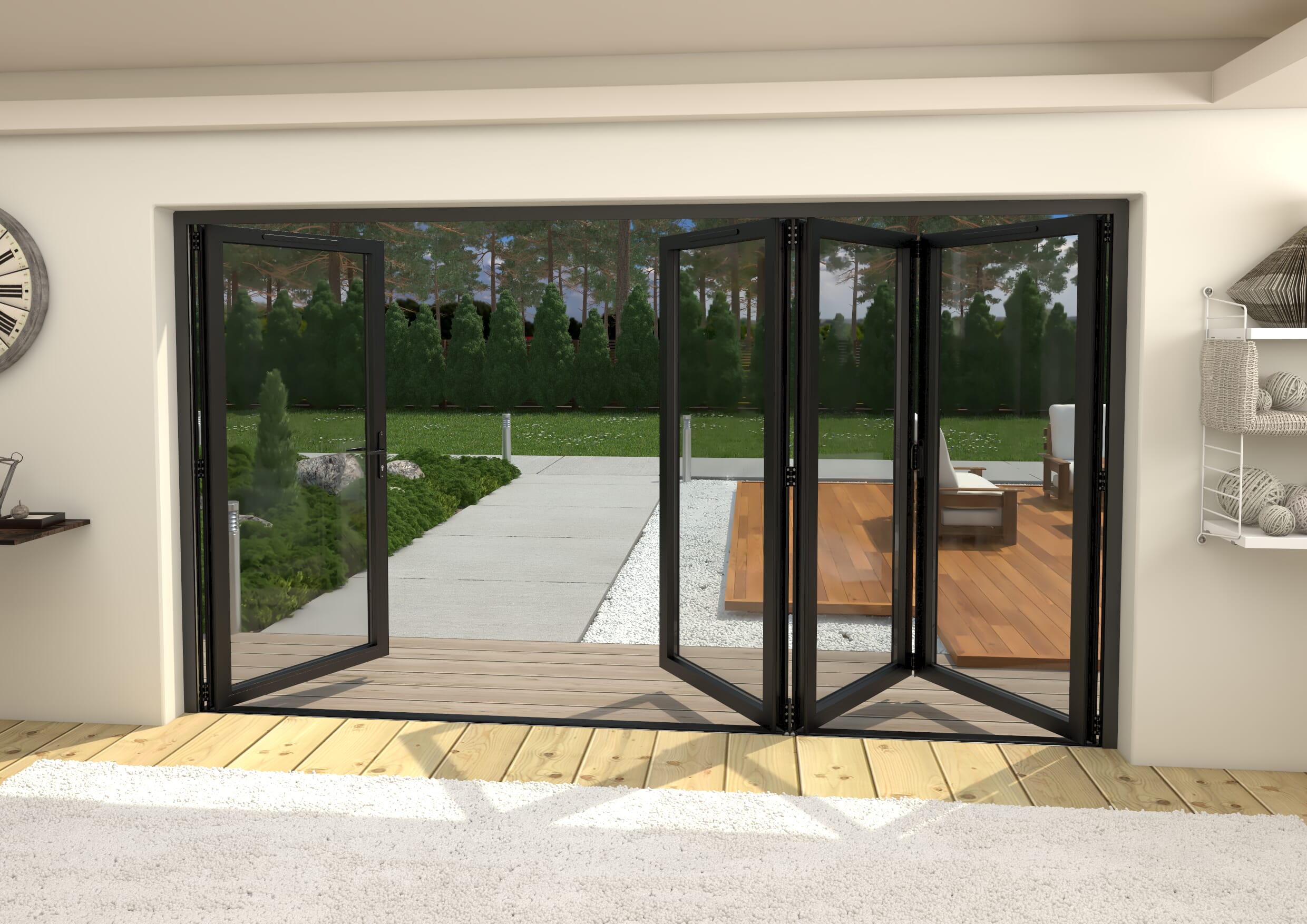 3600mm Black Aluminium Bifold Doors - 3 Left 1 Right At Climadoor