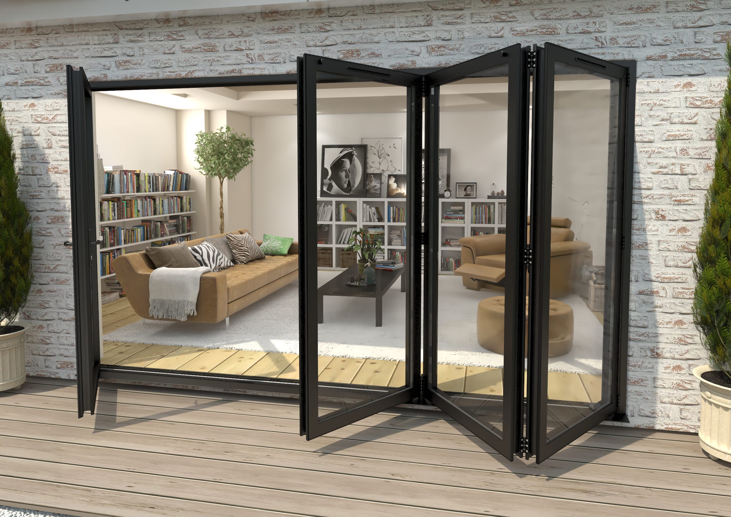 3600mm Black Aluminium Bifold Doors - 1 Left 3 Right At Climadoor