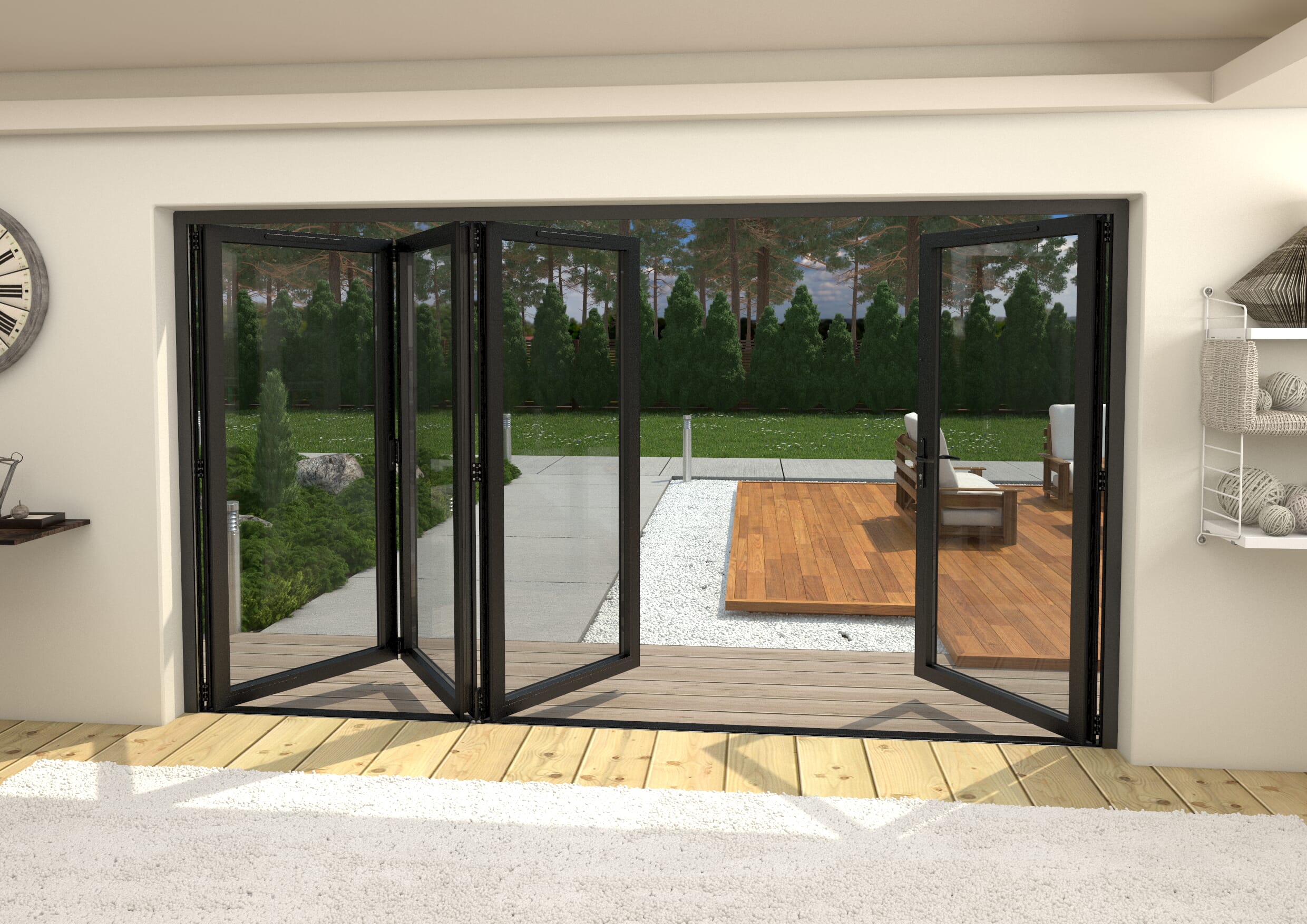 3600mm Black Aluminium Bifold Doors - 1 Left 3 Right At Climadoor