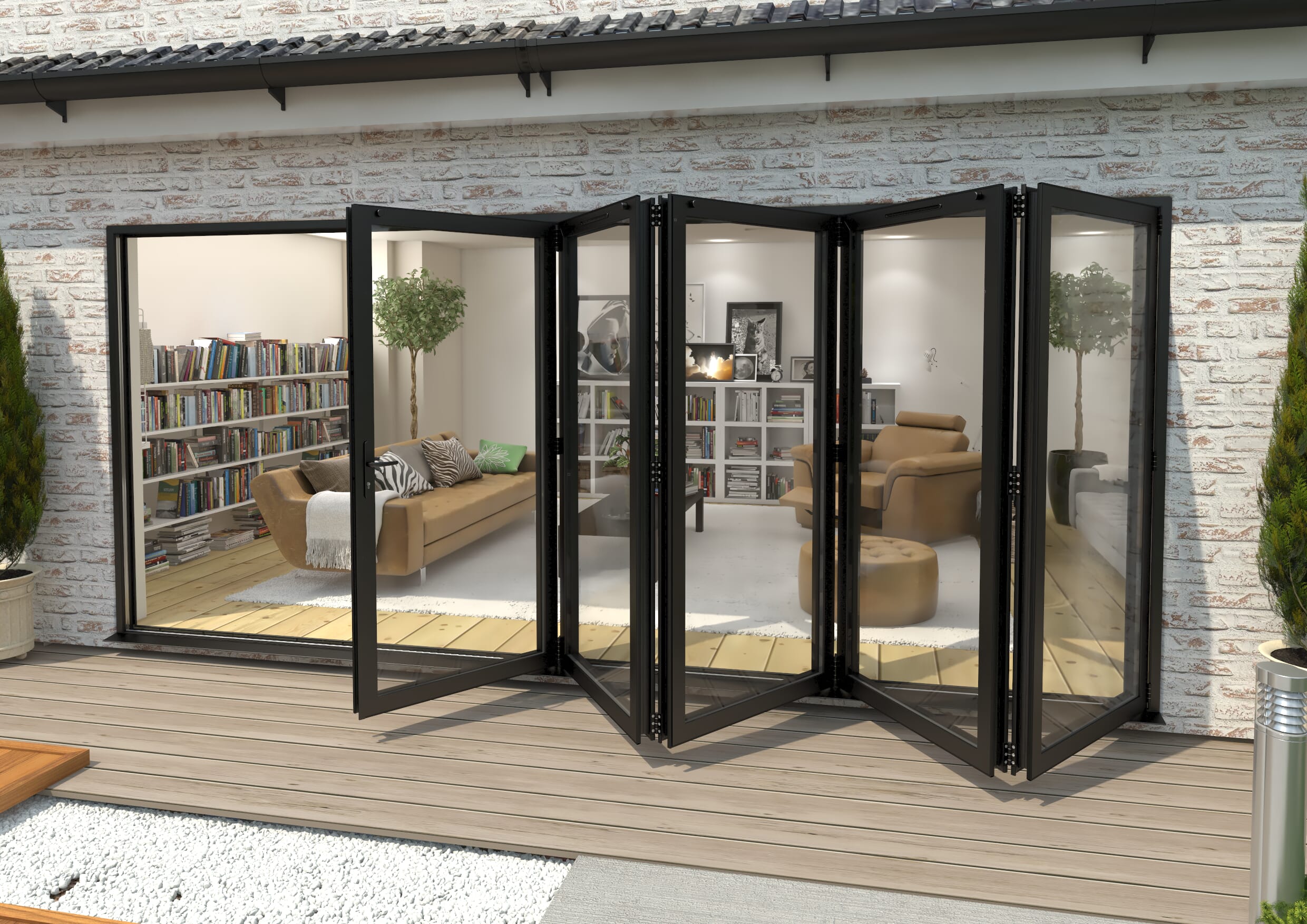 4800mm Black Aluminium Bifold Doors - 5 Right