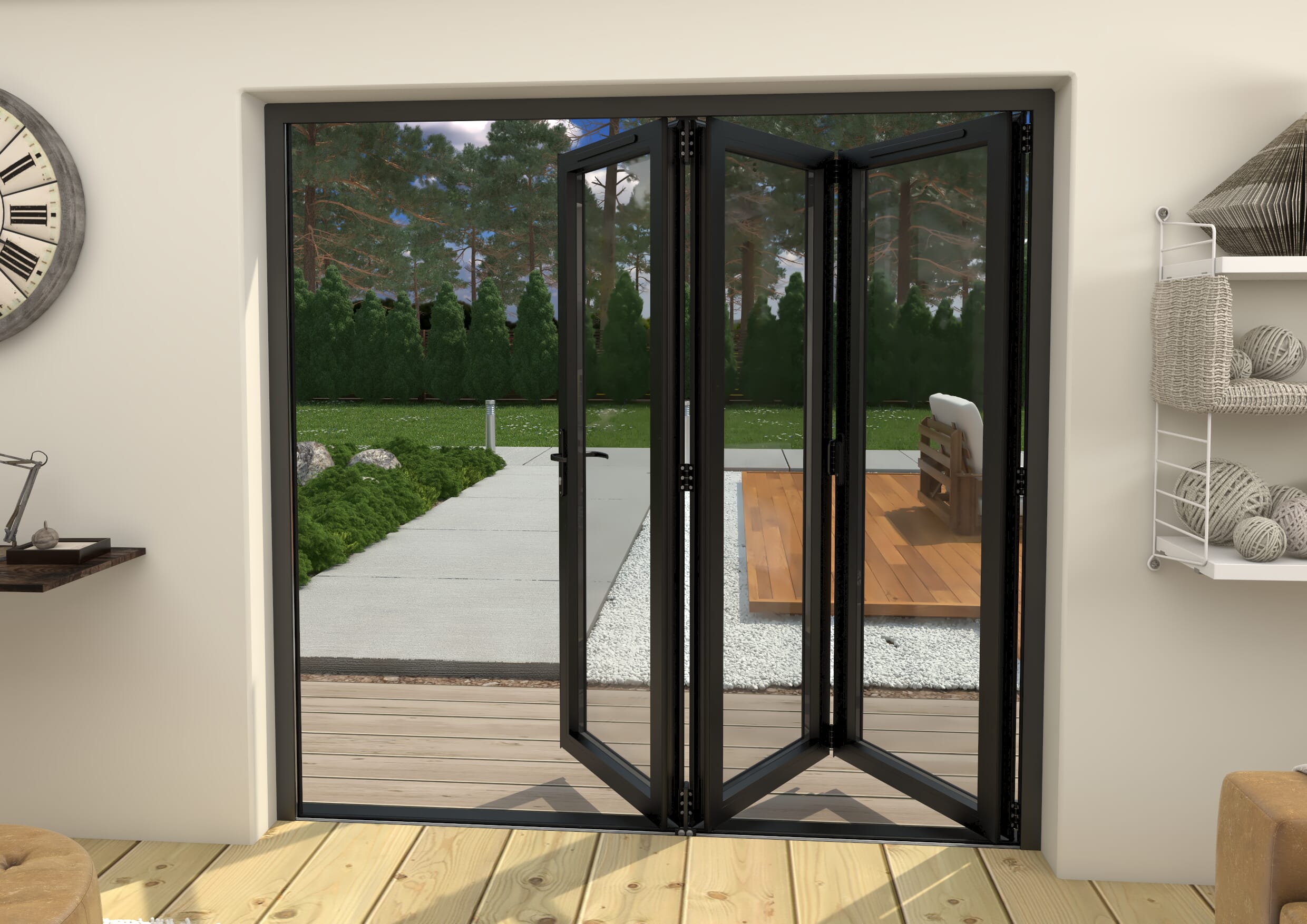Part Q 2100mm Black Aluminium Bifold Doors - 3 Left